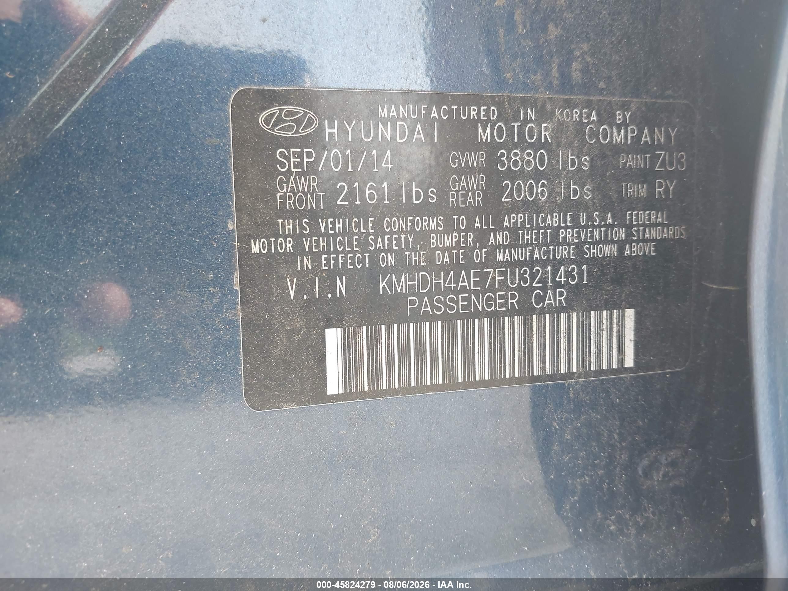 2015 Hyundai Elantra Se Синий vin: KMHDH4AE7FU321431