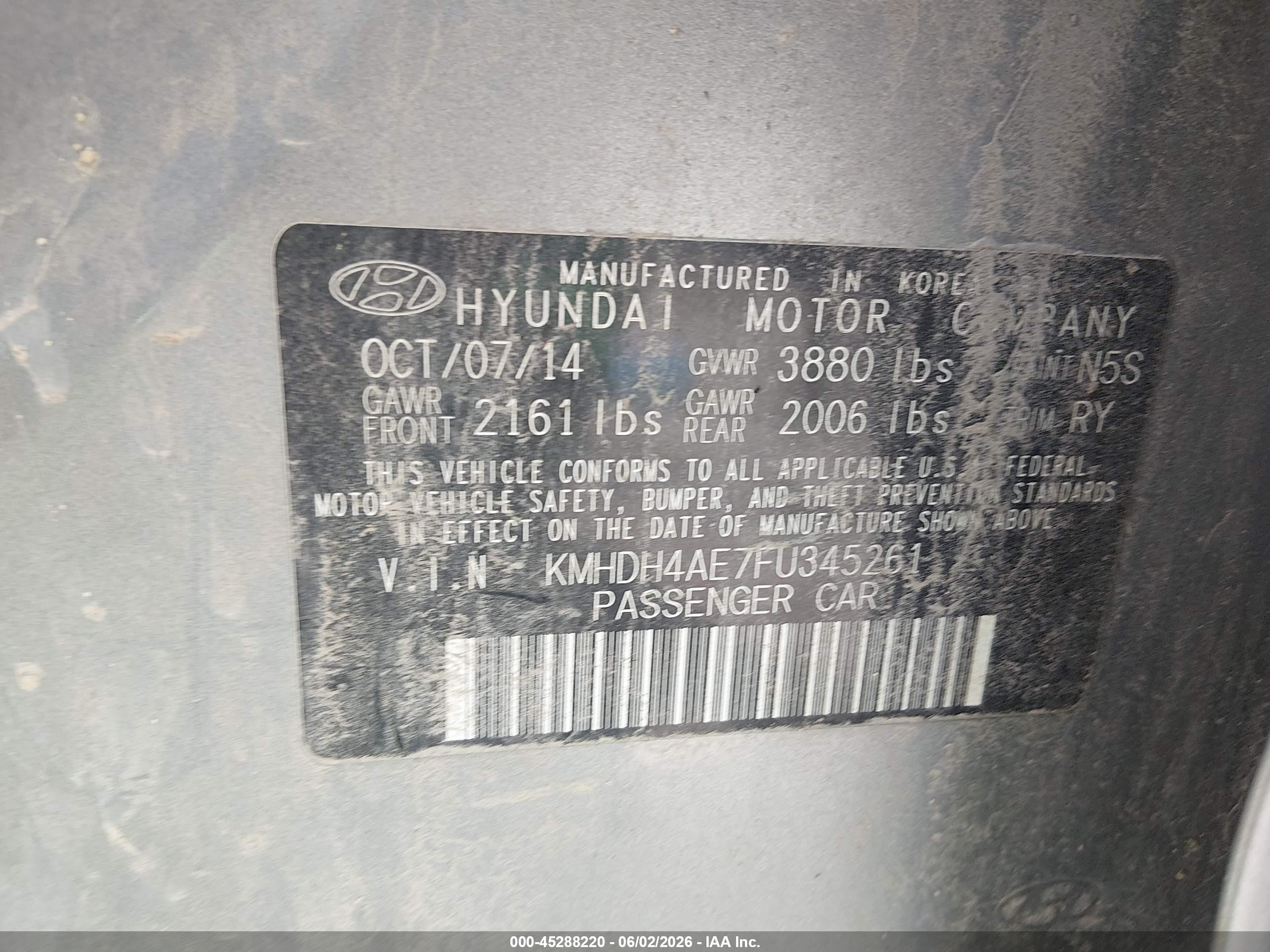 2015 Hyundai Elantra Se Gray vin: KMHDH4AE7FU345261