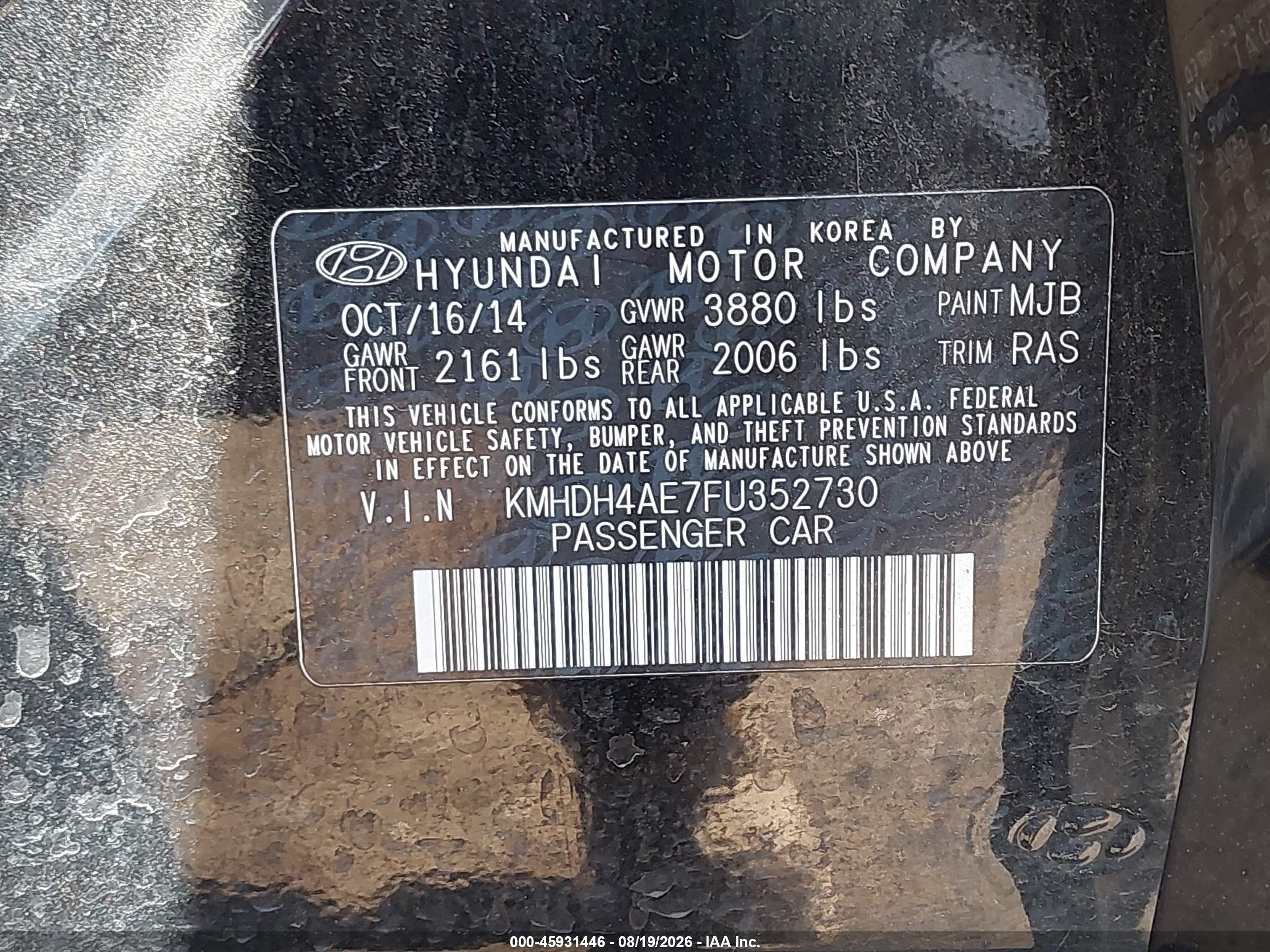 2015 Hyundai Elantra Se Black vin: KMHDH4AE7FU352730