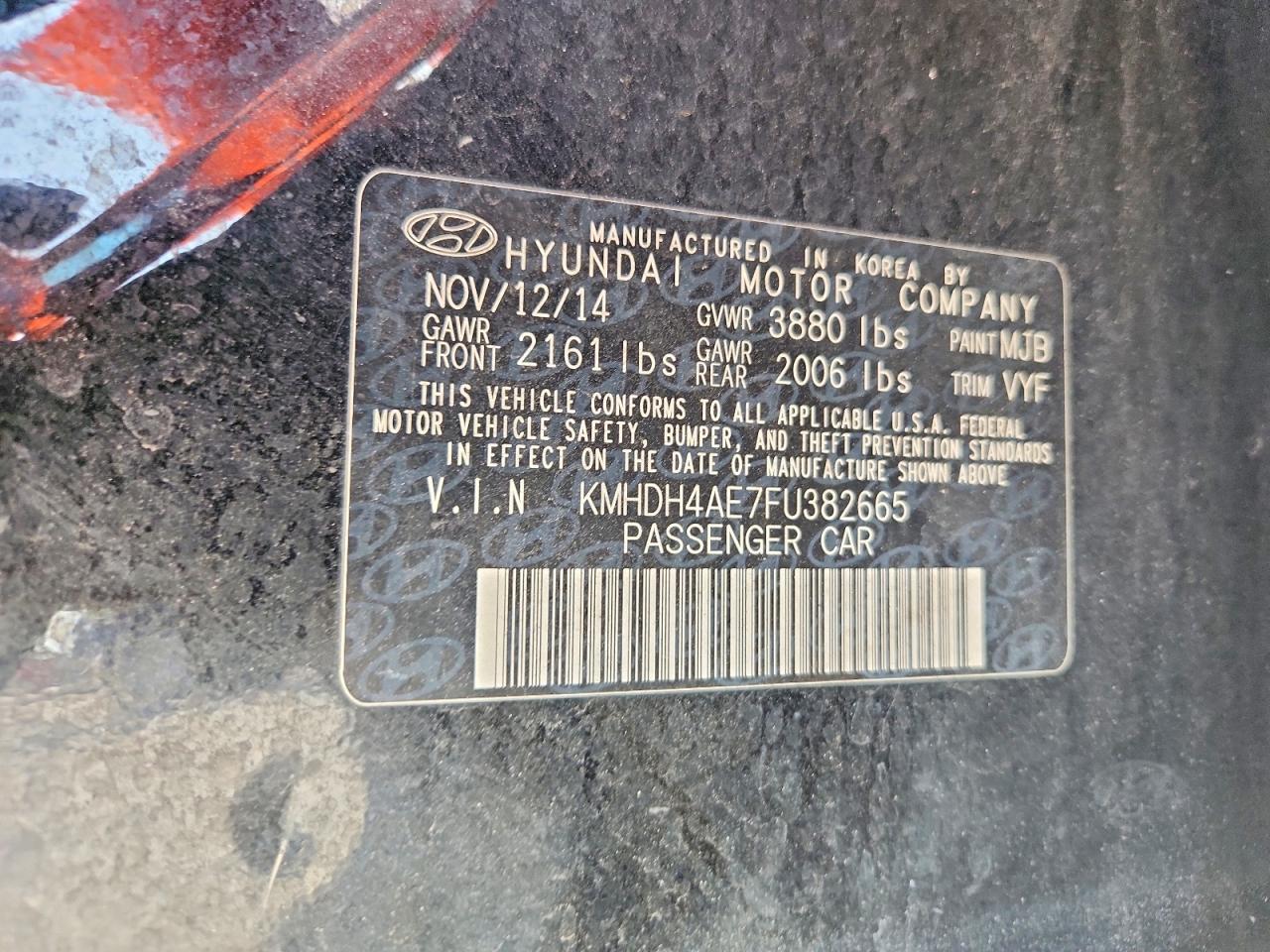 2015 Hyundai Elantra Se Черный vin: KMHDH4AE7FU382665