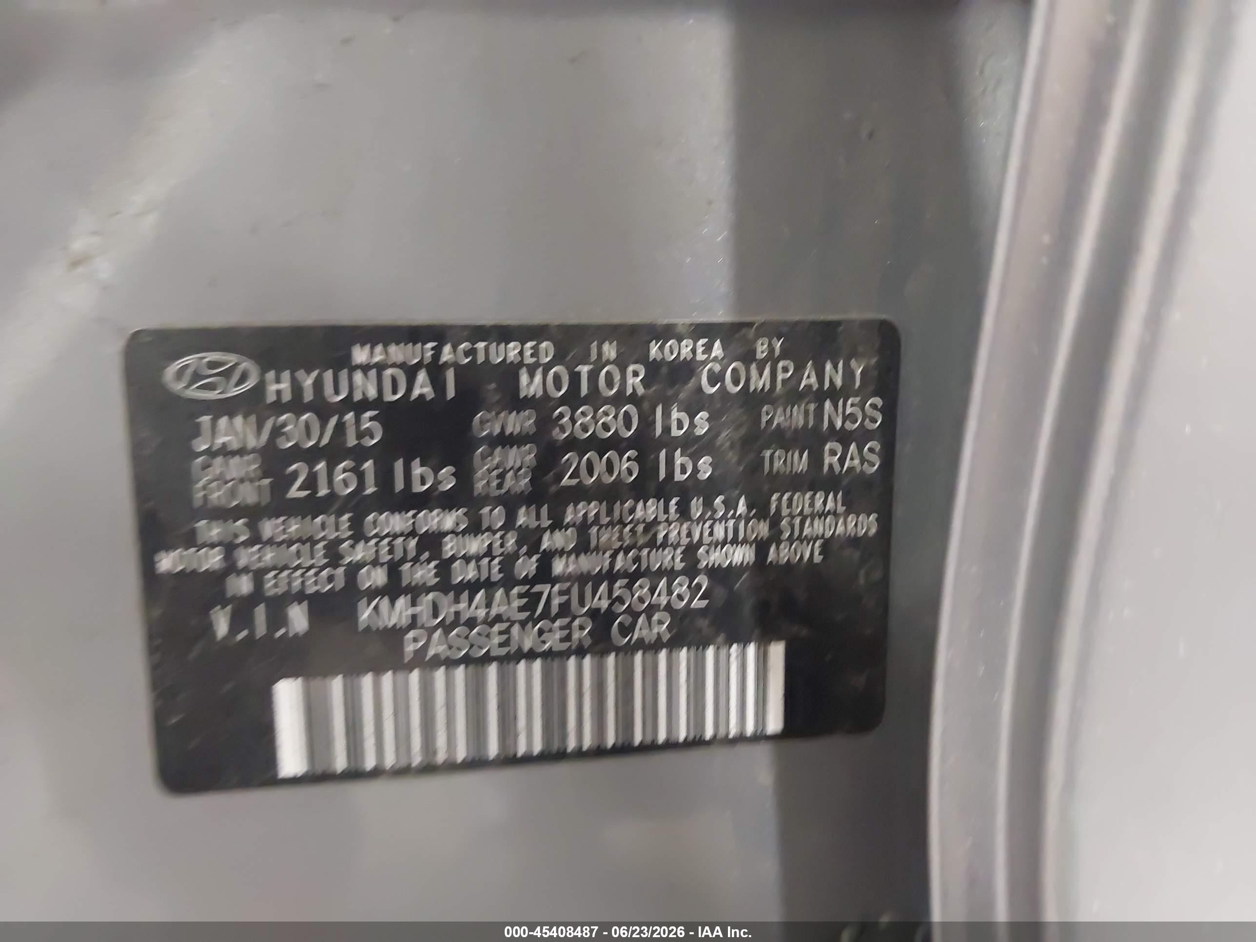 2015 Hyundai Elantra Se Silver vin: KMHDH4AE7FU458482