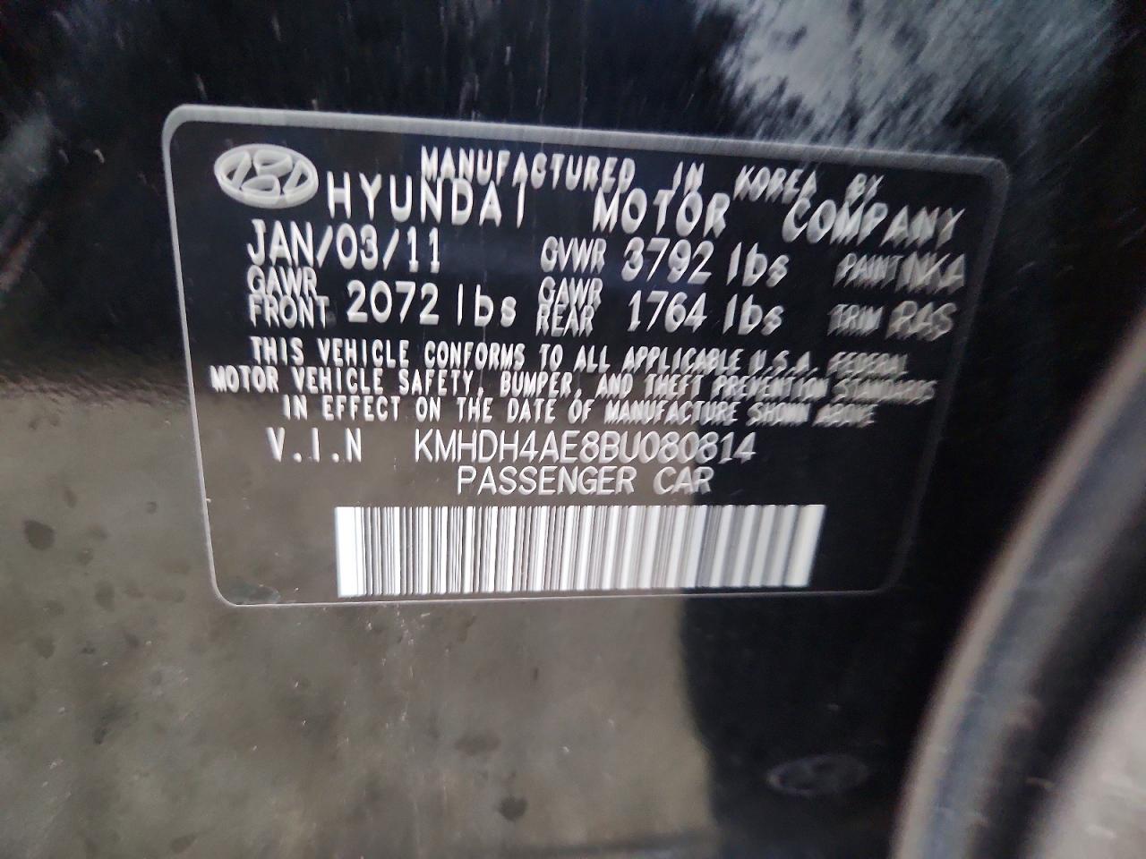 2011 Hyundai Elantra Gls Black vin: KMHDH4AE8BU080814