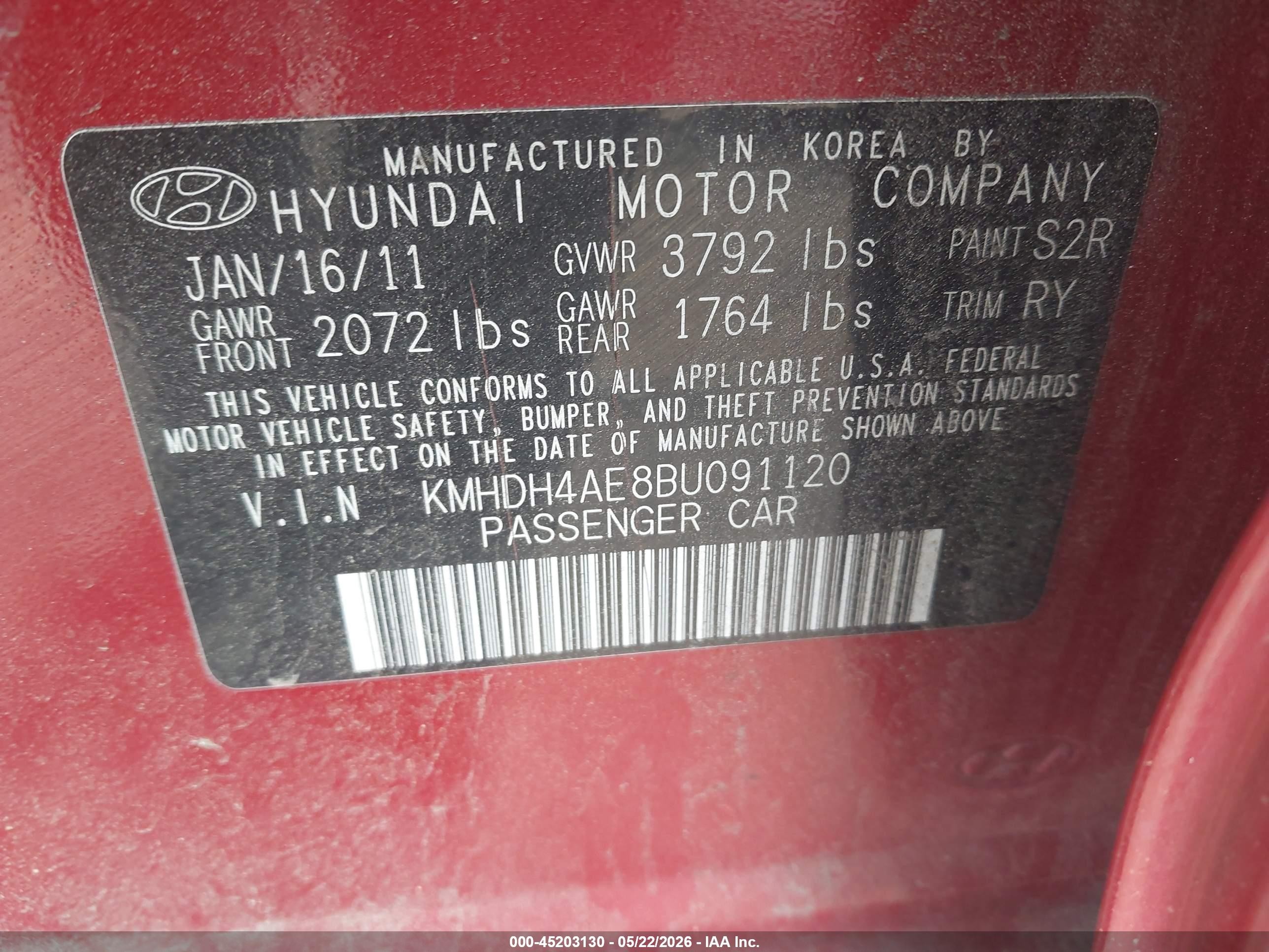 2011 Hyundai Elantra Limited (ulsan Plant) Красный vin: KMHDH4AE8BU091120