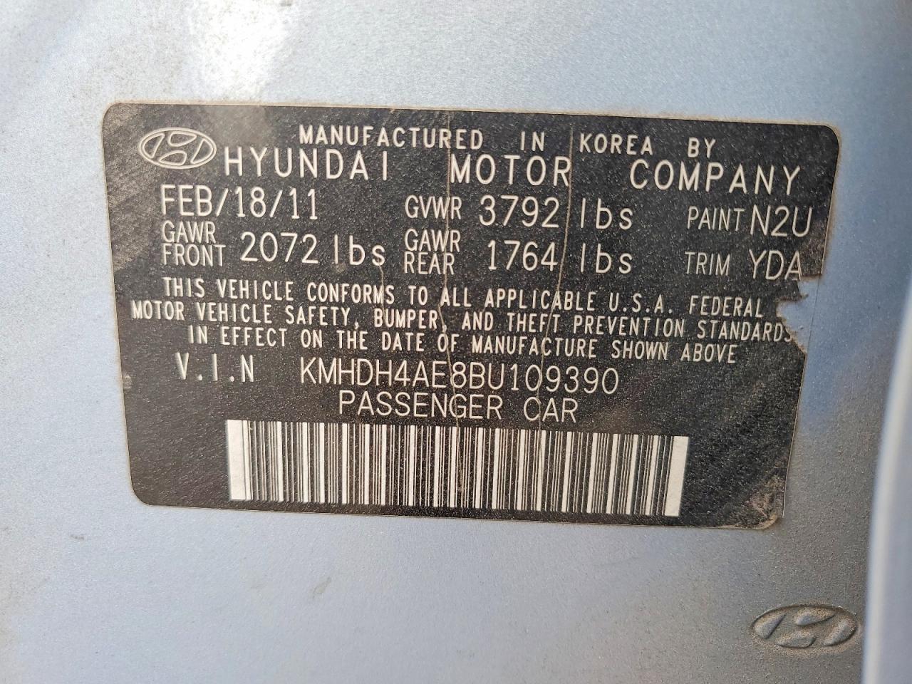 2011 Hyundai Elantra Gls Blue vin: KMHDH4AE8BU109390