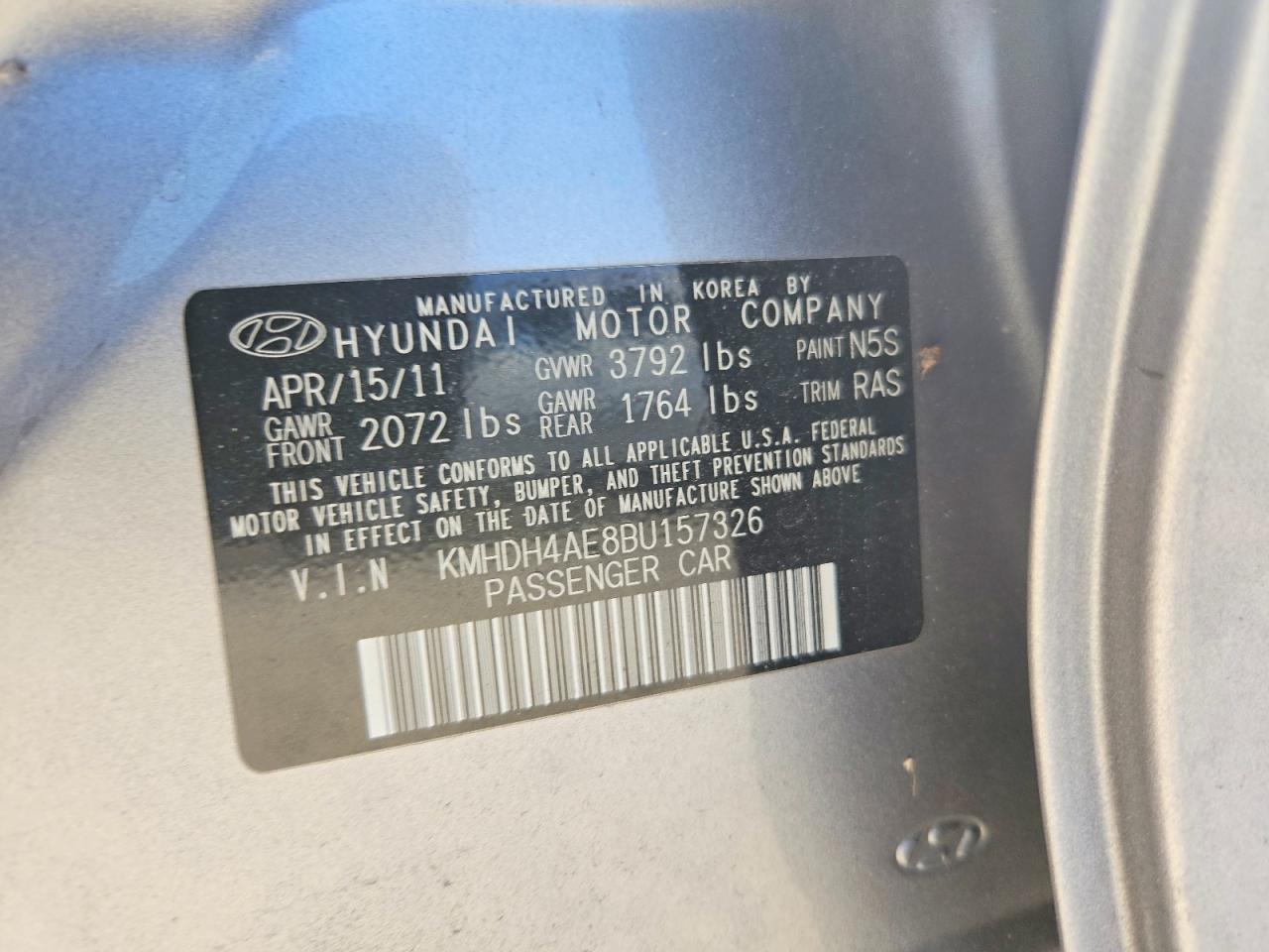 2011 Hyundai Elantra Gls Gray vin: KMHDH4AE8BU157326