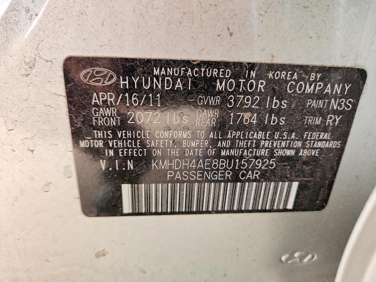 2011 Hyundai Elantra Limited Серебряный vin: KMHDH4AE8BU157925