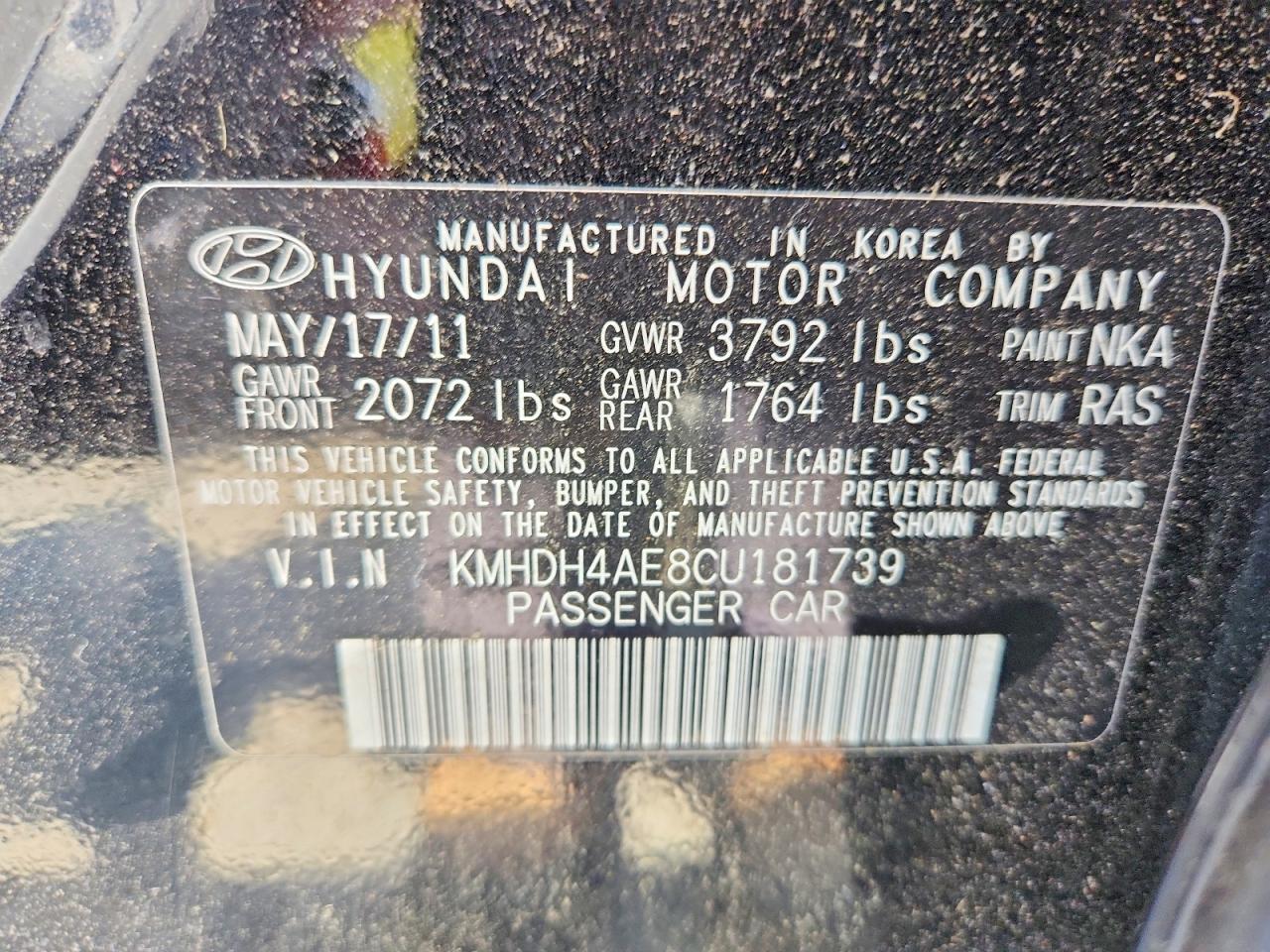 2012 Hyundai Elantra Gls Black vin: KMHDH4AE8CU181739