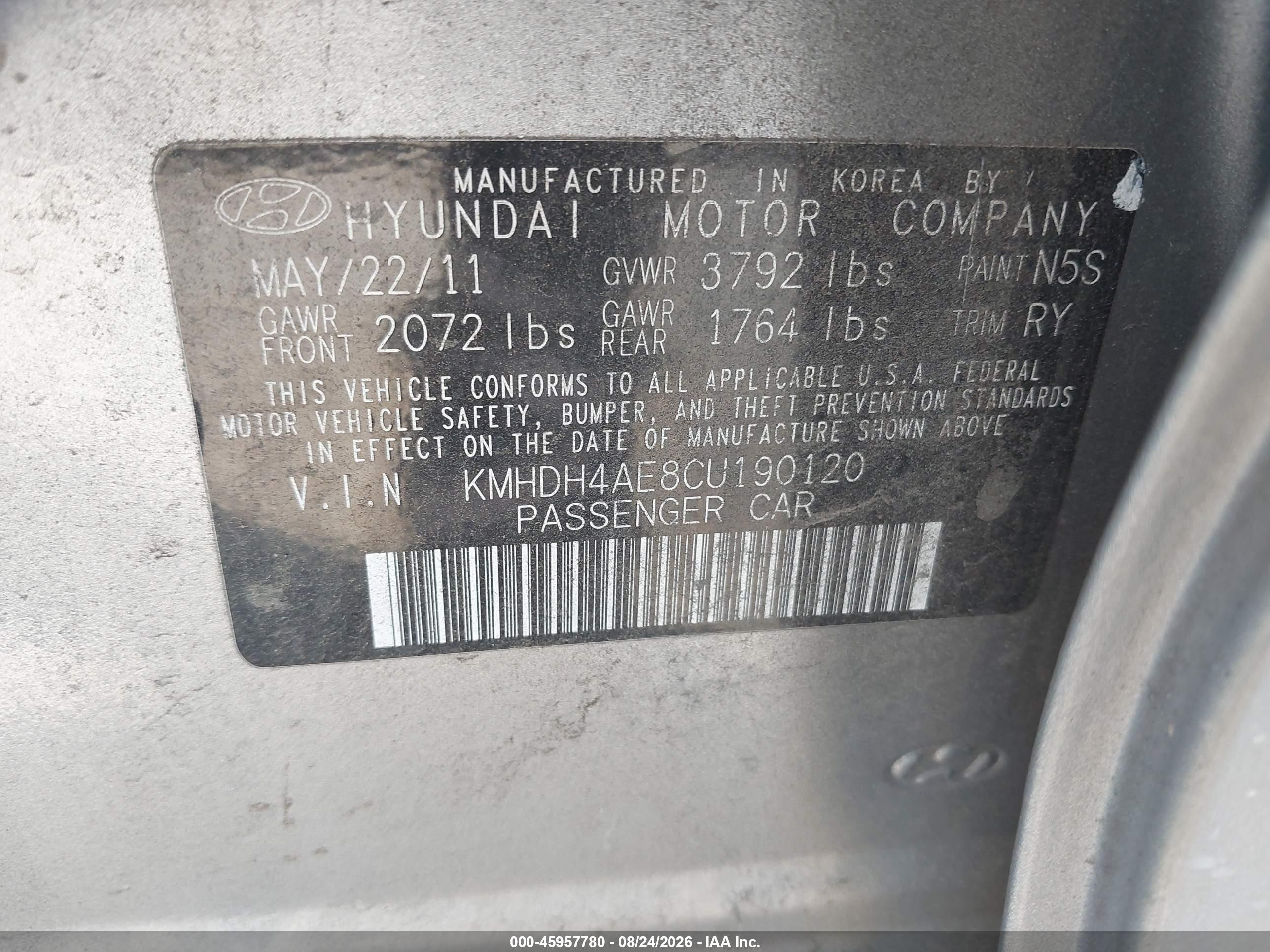 2012 Hyundai Elantra Limited (ulsan Plant) Silver vin: KMHDH4AE8CU190120