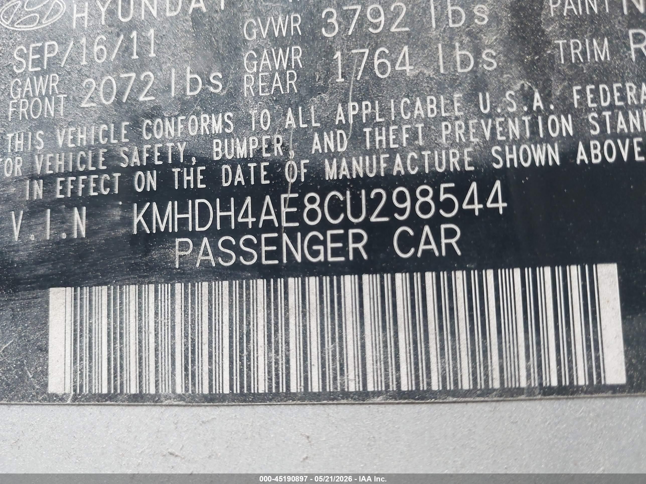 2012 Hyundai Elantra Gls (ulsan Plant) Silver vin: KMHDH4AE8CU298544