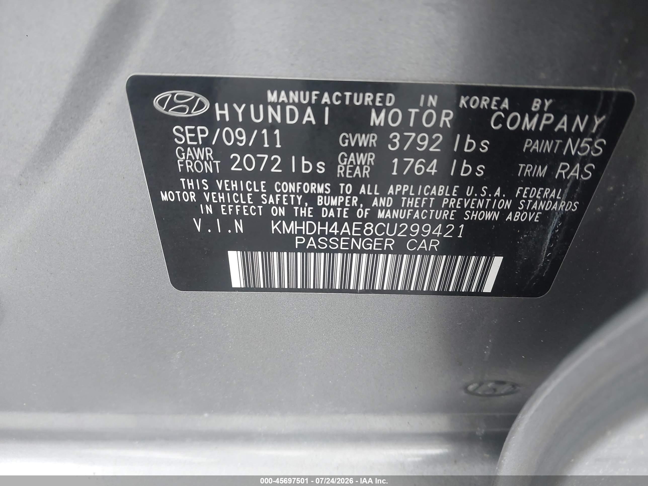2012 Hyundai Elantra Gls (ulsan Plant) Серый vin: KMHDH4AE8CU299421