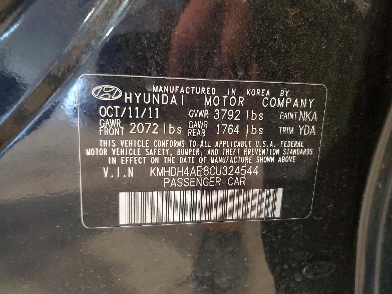 2012 Hyundai Elantra Gls Black vin: KMHDH4AE8CU324544