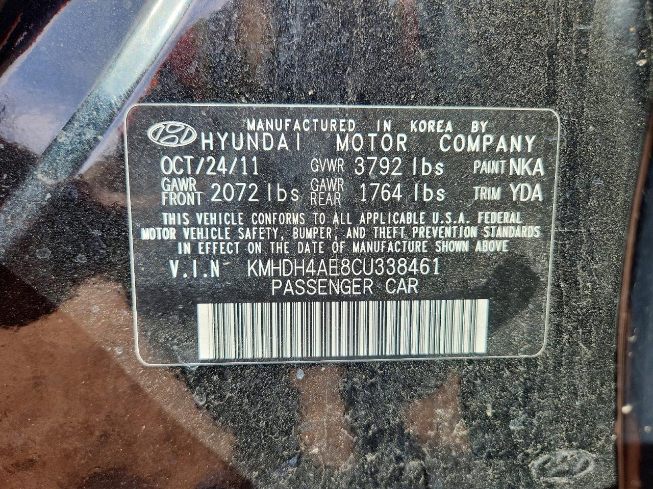 2012 Hyundai Elantra Gls Black vin: KMHDH4AE8CU338461