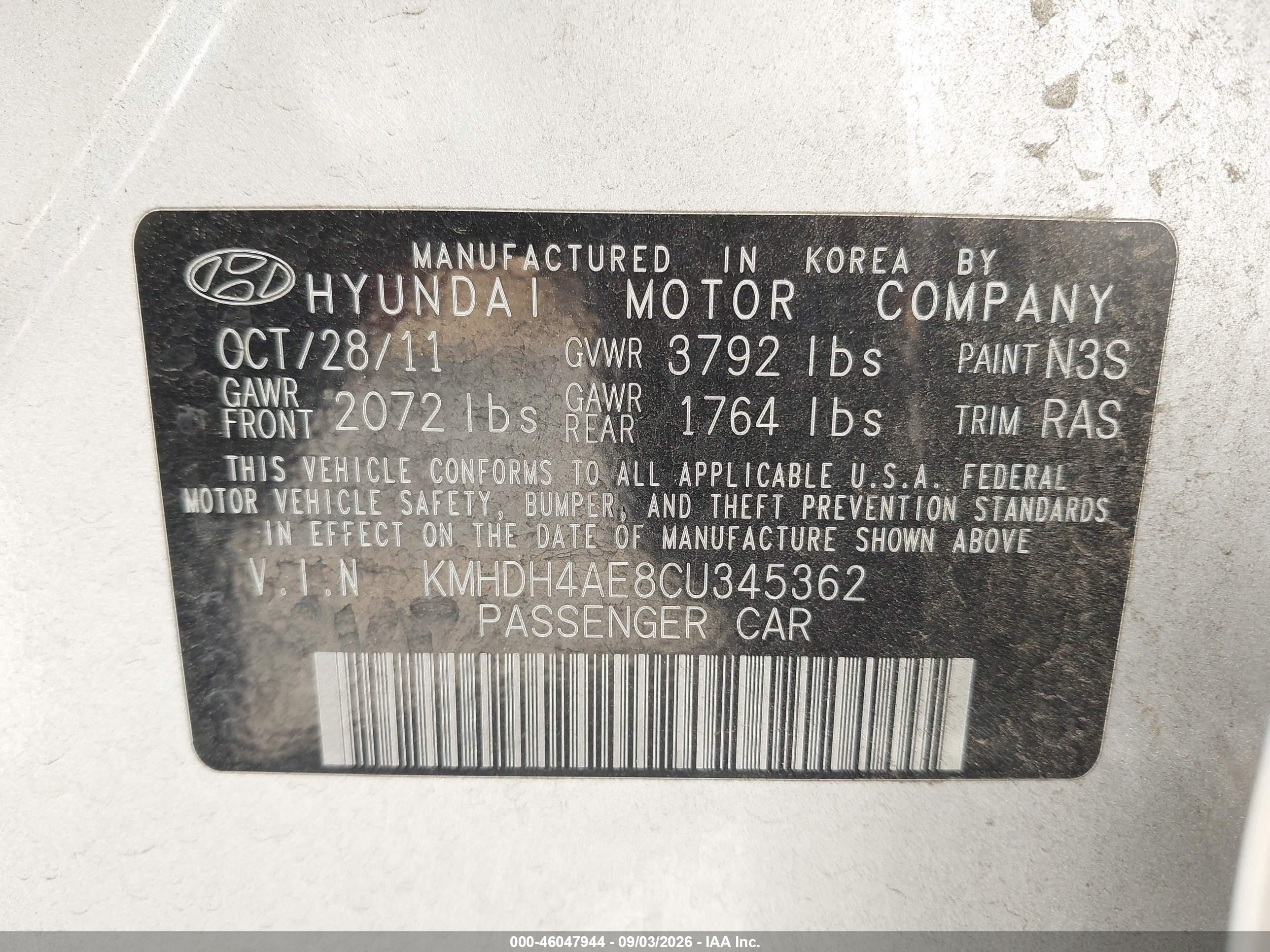 2012 Hyundai Elantra Gls (ulsan Plant) Silver vin: KMHDH4AE8CU345362