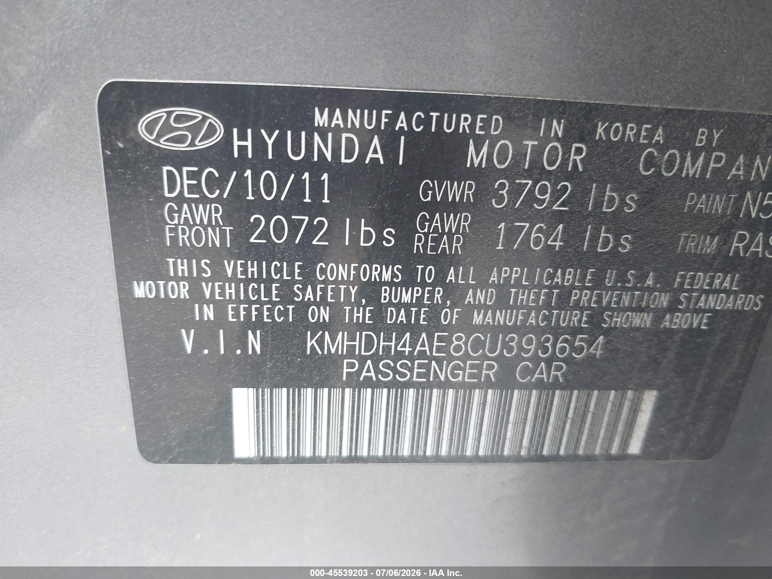 2012 Hyundai Elantra Gls (ulsan Plant) Gray vin: KMHDH4AE8CU393654