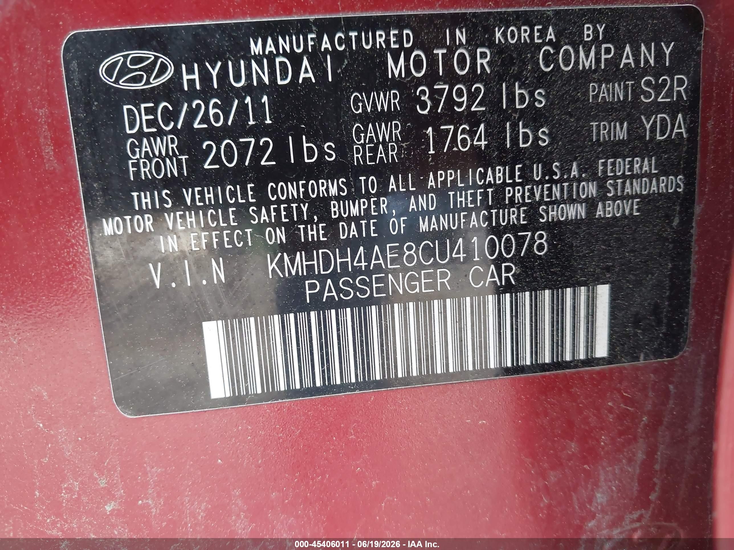2012 Hyundai Elantra Gls (ulsan Plant) Red vin: KMHDH4AE8CU410078