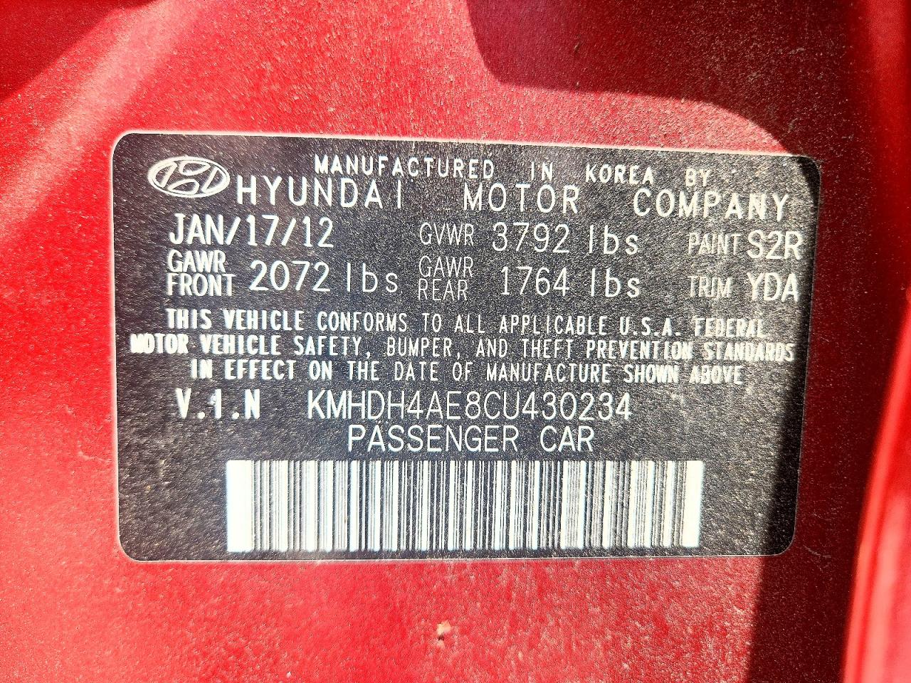2012 Hyundai Elantra Limited Red vin: KMHDH4AE8CU430234