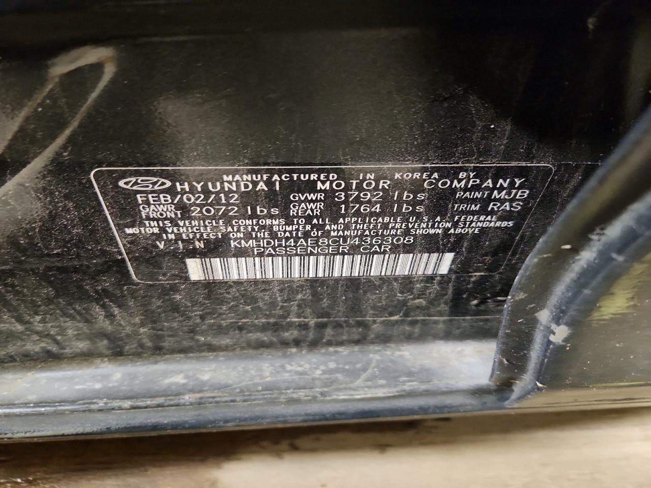 2012 Hyundai Elantra Gls Black vin: KMHDH4AE8CU436308