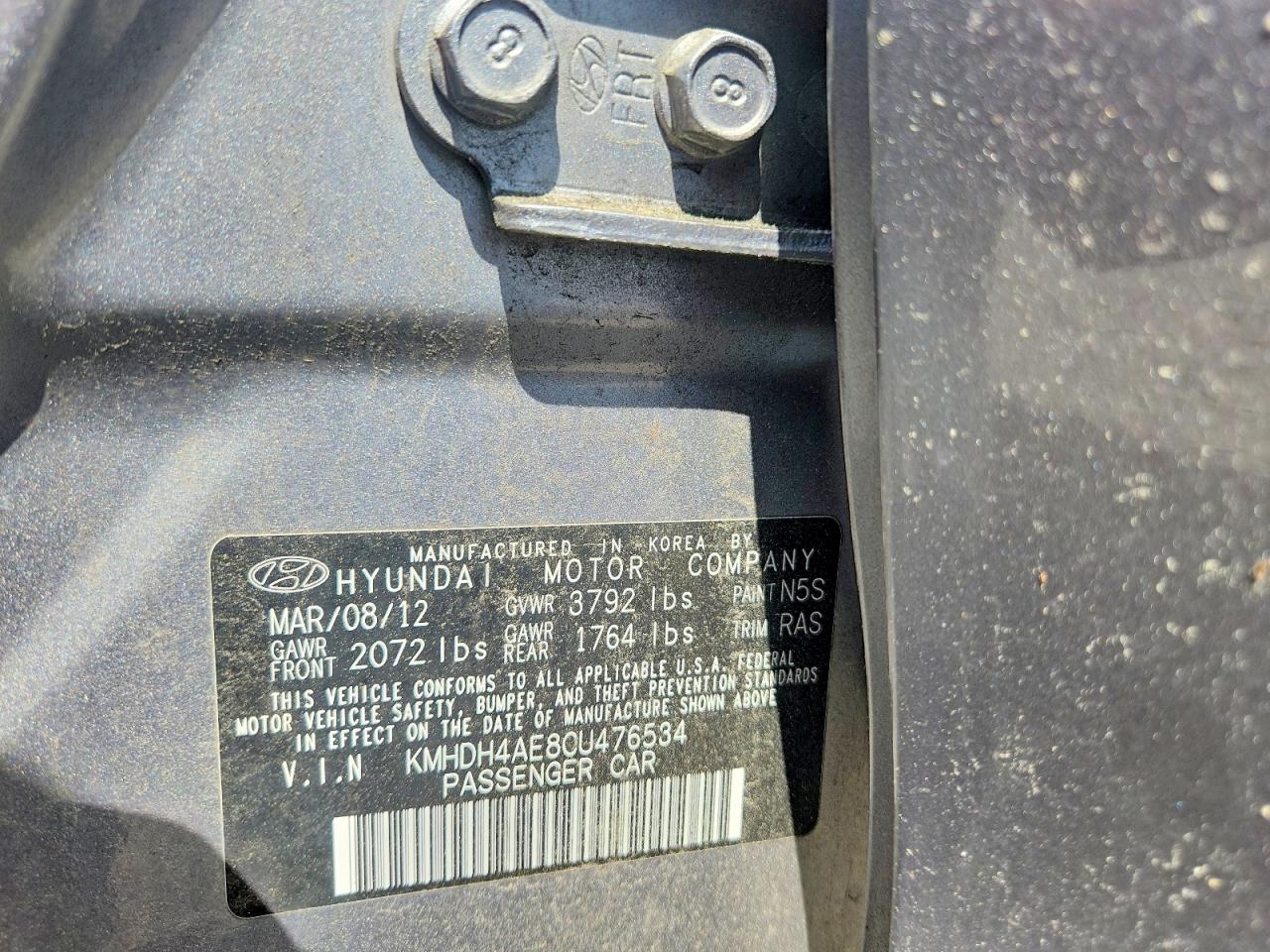 2012 Hyundai Elantra Limited Gray vin: KMHDH4AE8CU476534