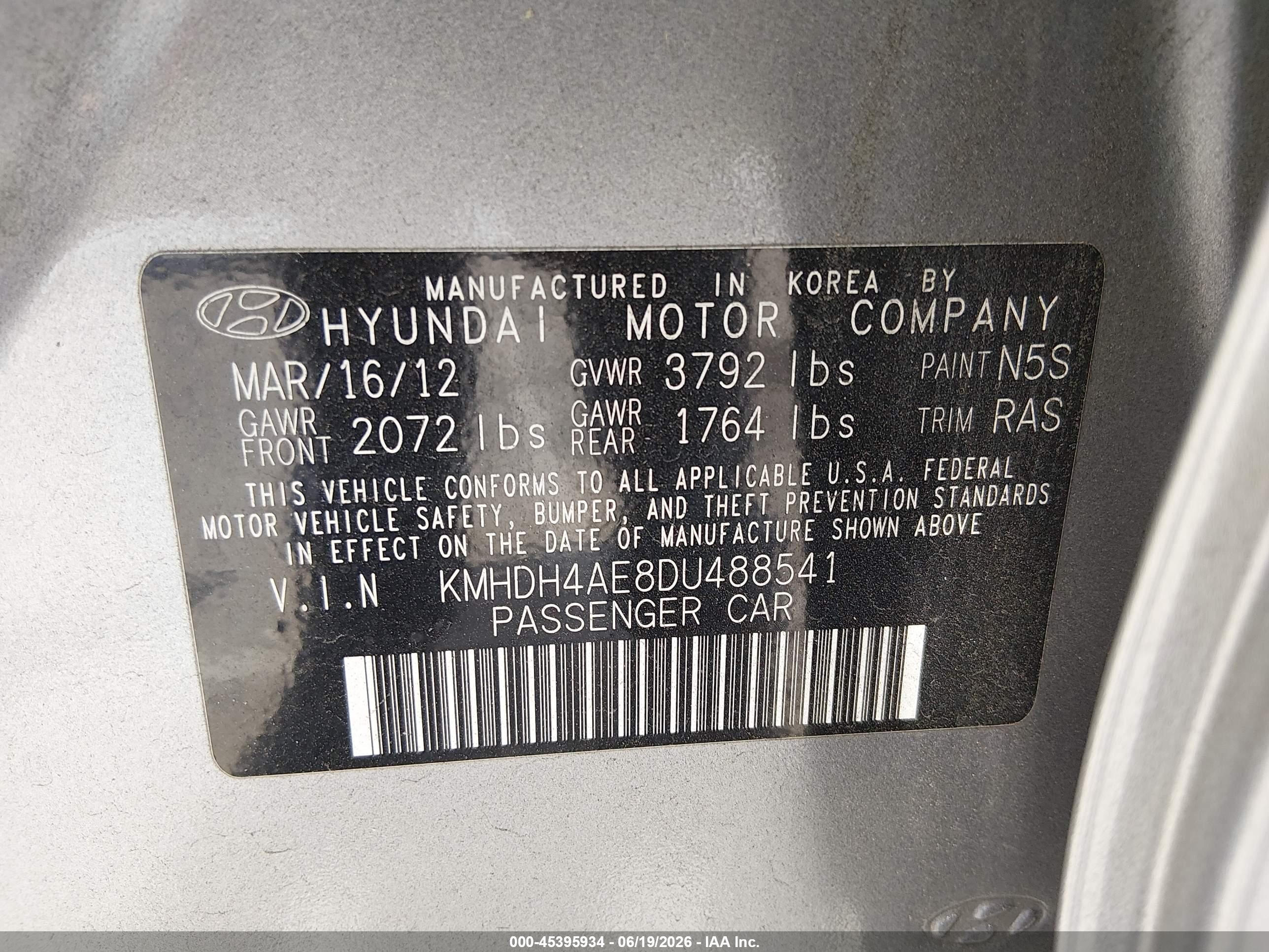 2013 Hyundai Elantra Gls Gray vin: KMHDH4AE8DU488541