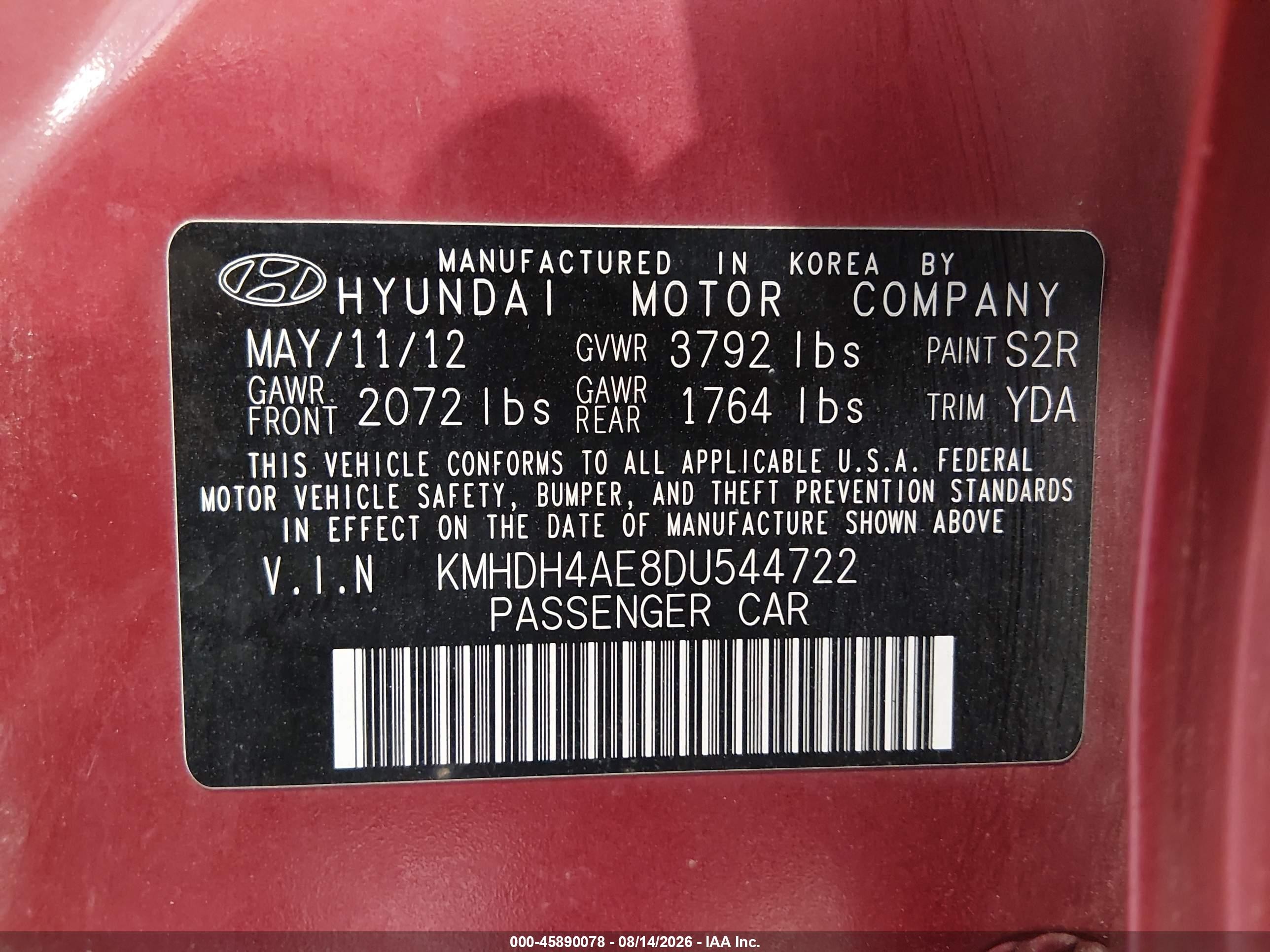 2013 Hyundai Elantra Gls Red vin: KMHDH4AE8DU544722