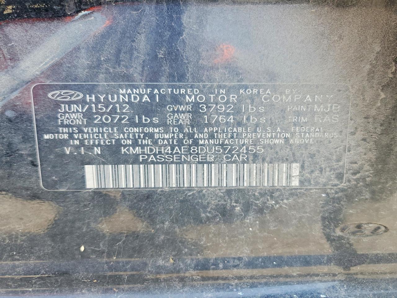 2013 Hyundai Elantra Limited Black vin: KMHDH4AE8DU572455