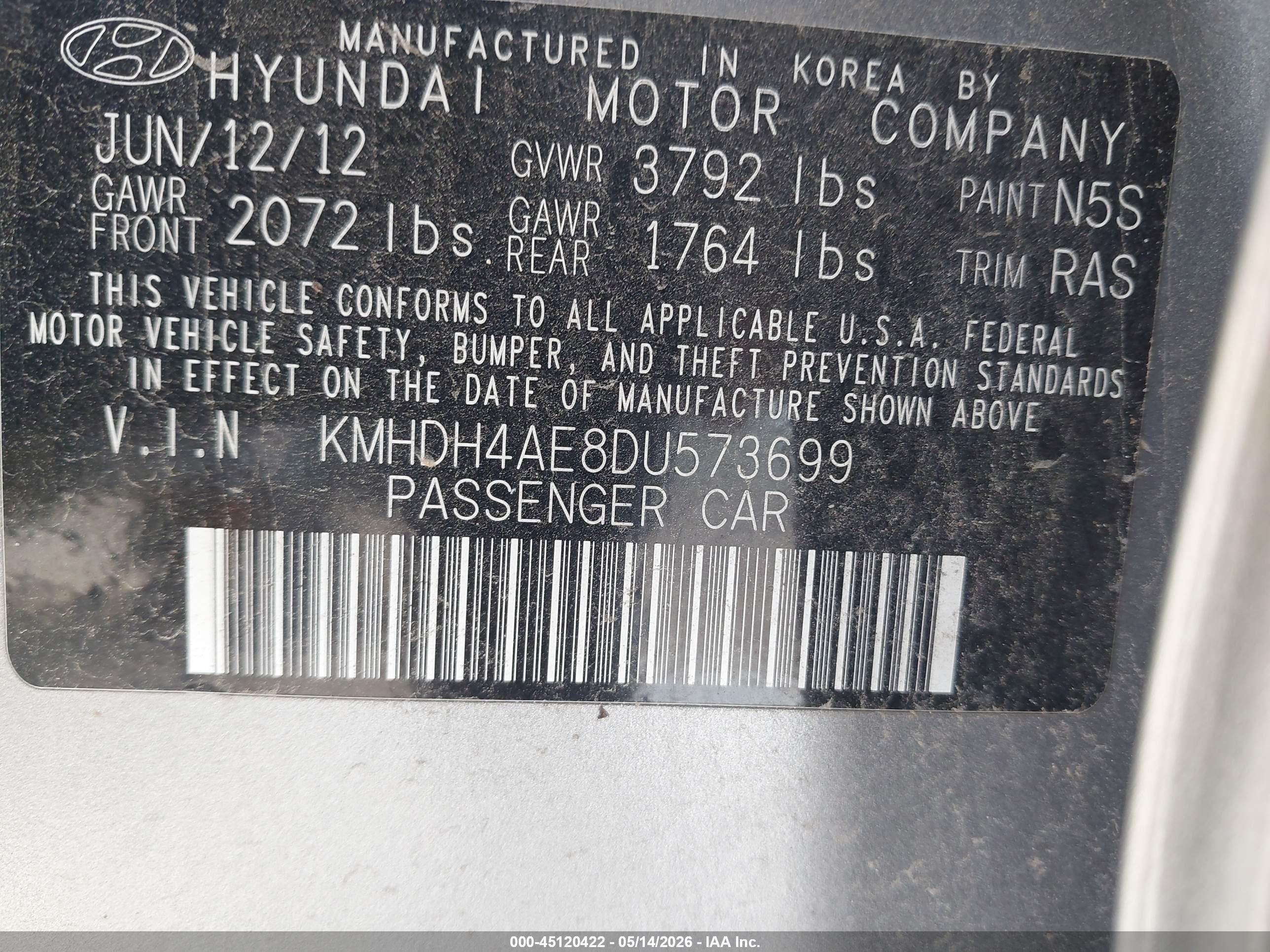 2013 Hyundai Elantra Gls Silver vin: KMHDH4AE8DU573699