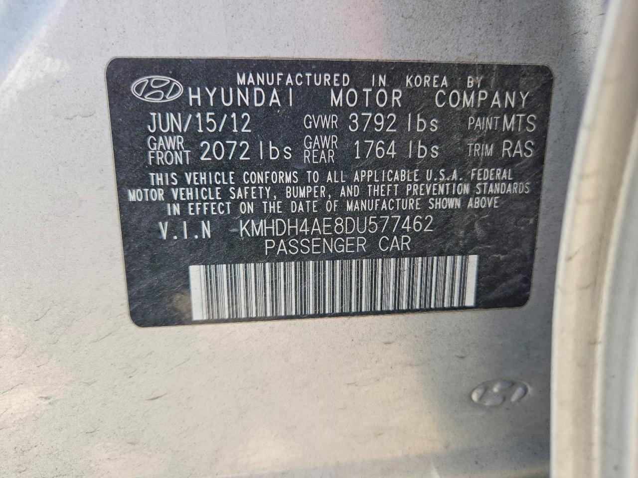 2013 Hyundai Elantra Gls Gray vin: KMHDH4AE8DU577462