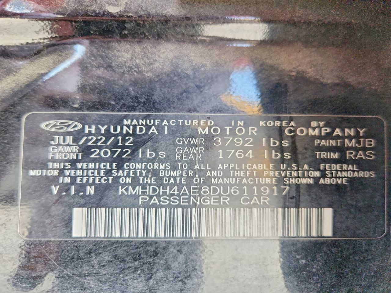 2013 Hyundai Elantra Gls Black vin: KMHDH4AE8DU611917