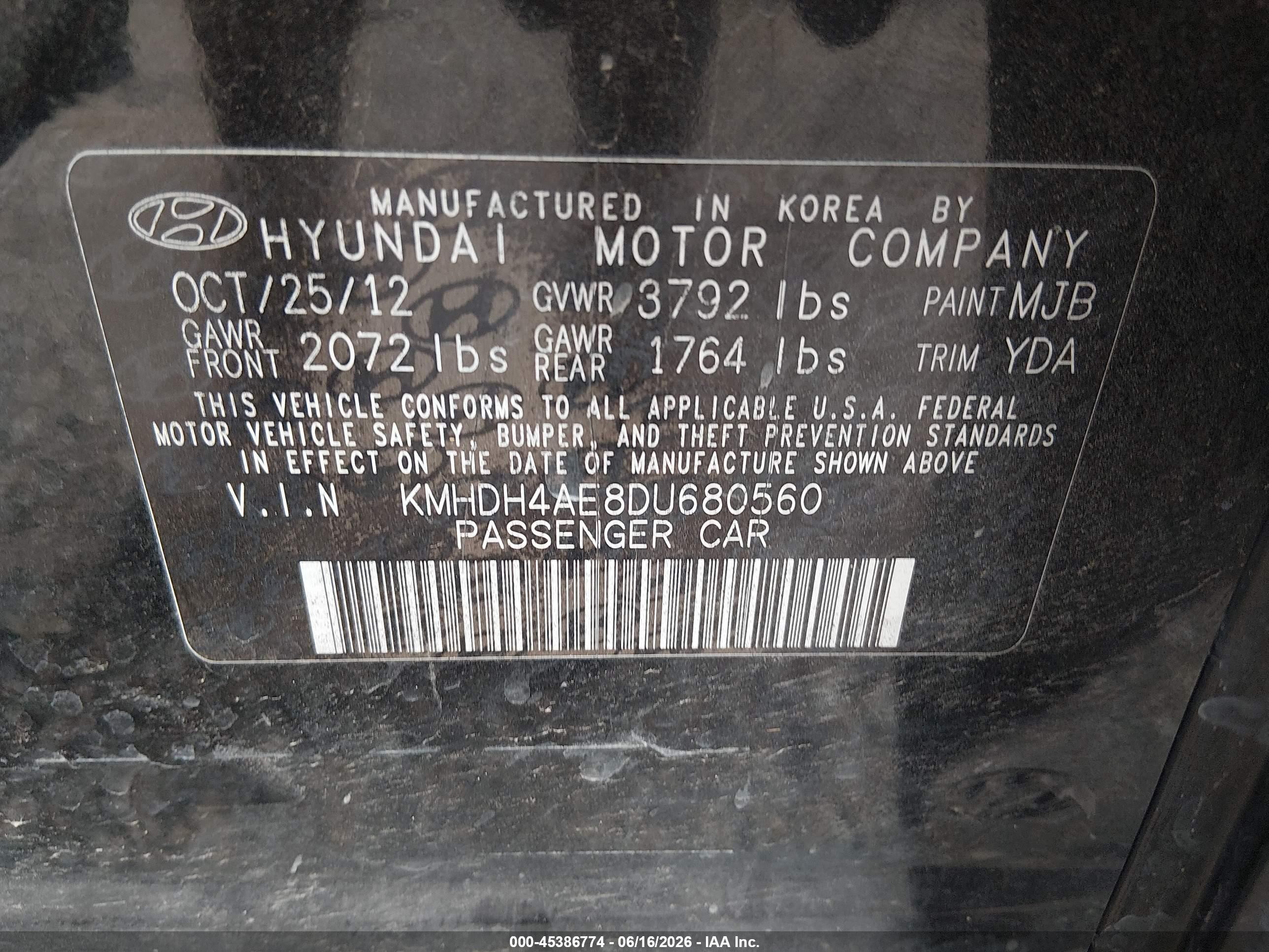 2013 Hyundai Elantra Gls Black vin: KMHDH4AE8DU680560