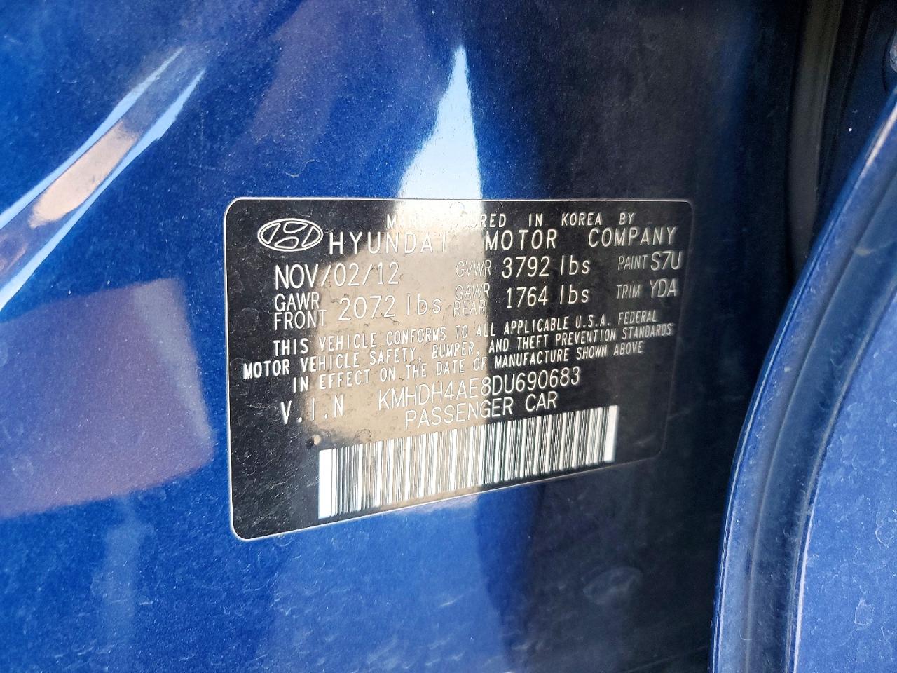 2013 Hyundai Elantra Gls Blue vin: KMHDH4AE8DU690683