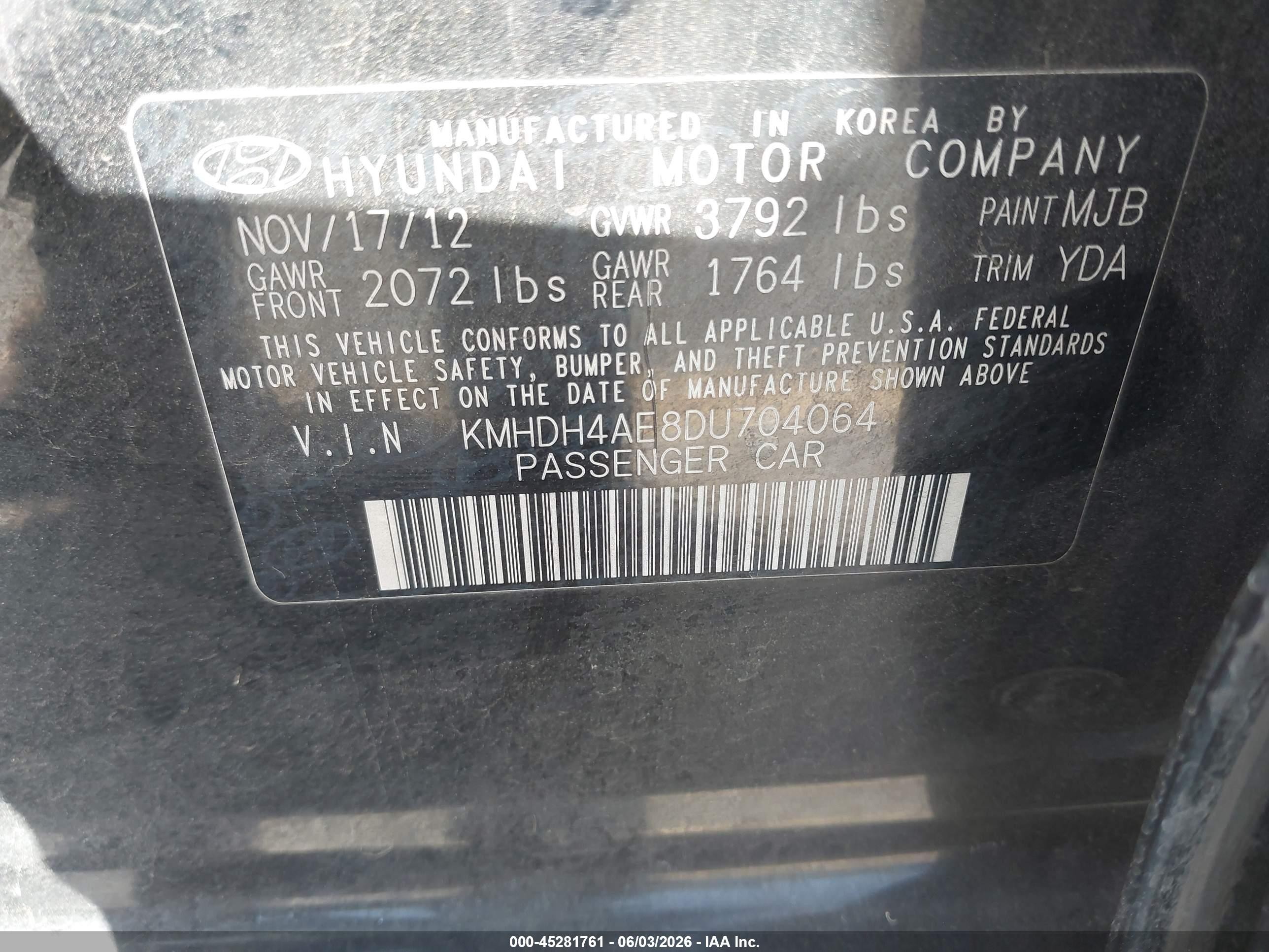 2013 Hyundai Elantra Limited Black vin: KMHDH4AE8DU704064
