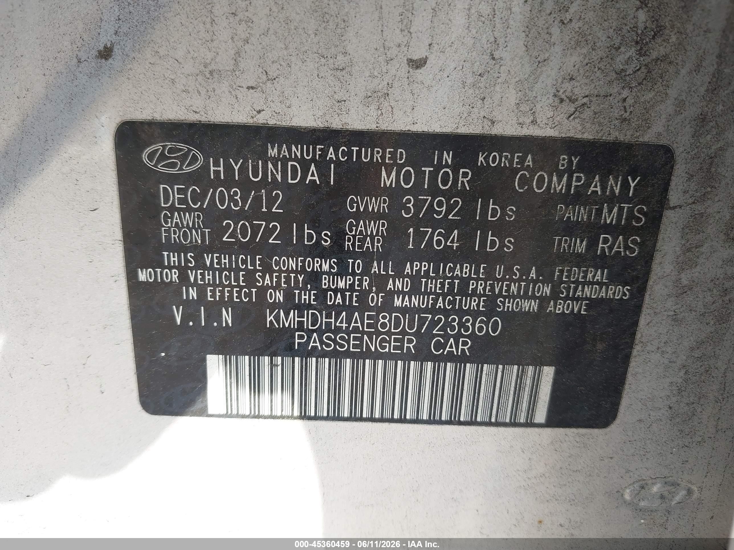 2013 Hyundai Elantra Gls Серебряный vin: KMHDH4AE8DU723360