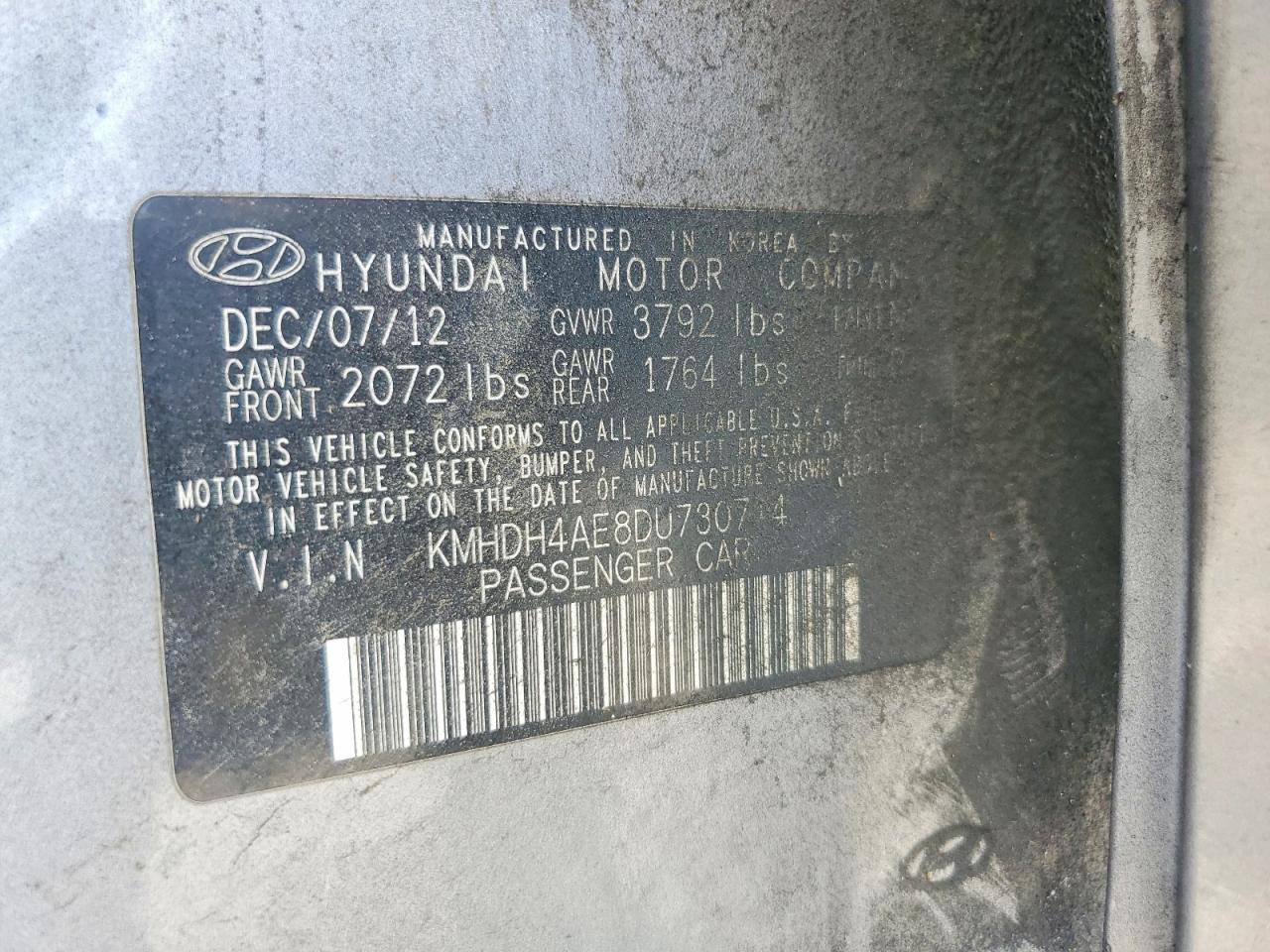 2013 Hyundai Elantra Gls Gray vin: KMHDH4AE8DU730714
