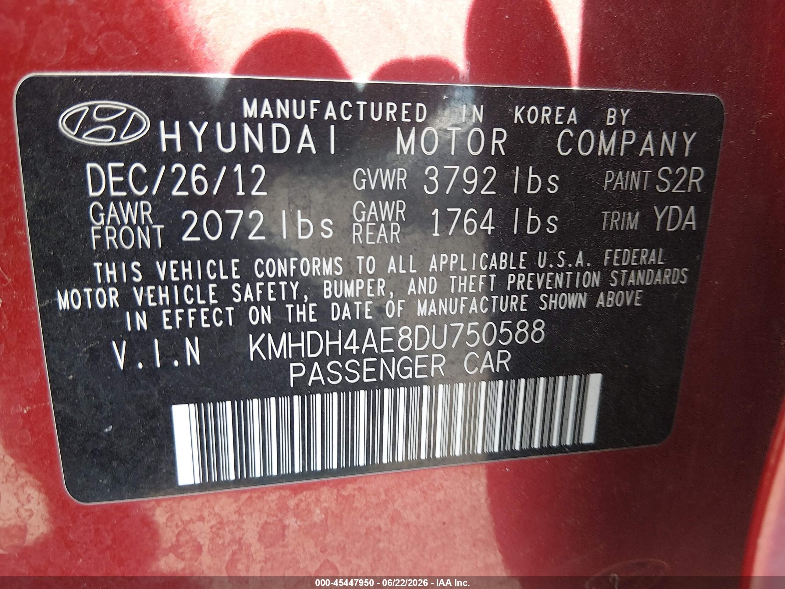 2013 Hyundai Elantra Gls Red vin: KMHDH4AE8DU750588