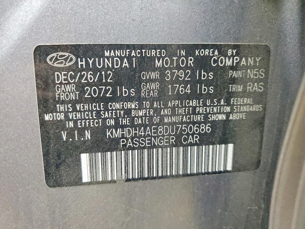 2013 Hyundai Elantra Gls Gray vin: KMHDH4AE8DU750686