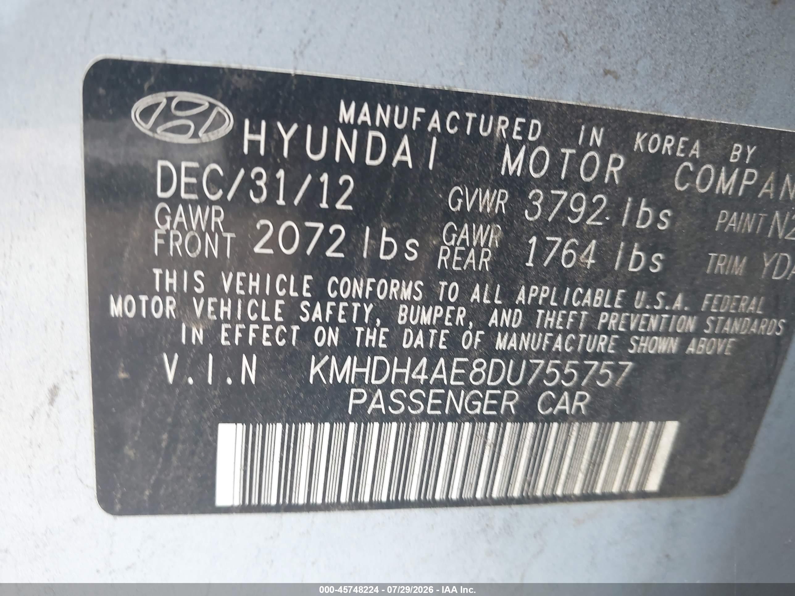 2013 Hyundai Elantra Gls Blue vin: KMHDH4AE8DU755757