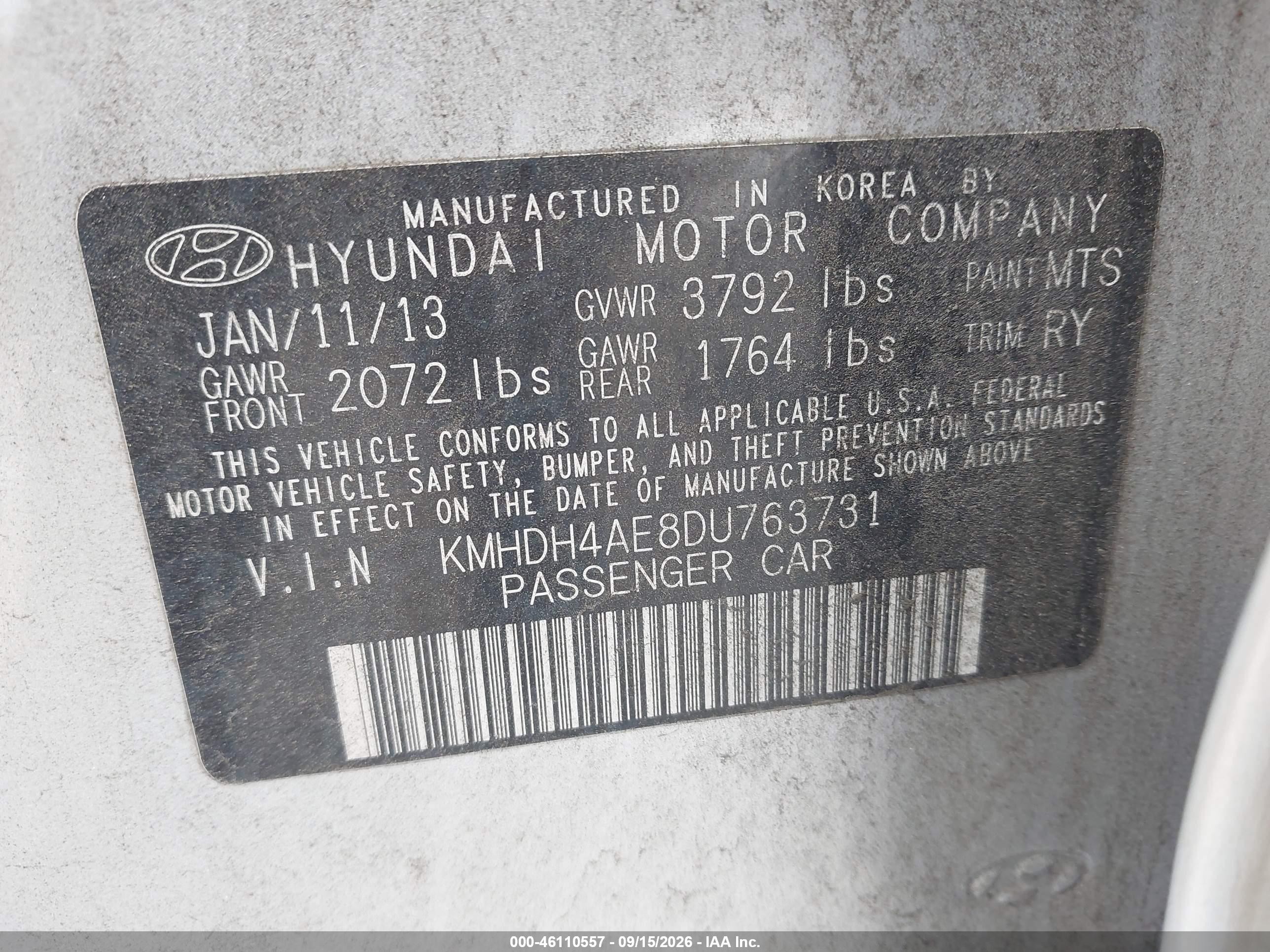 2013 Hyundai Elantra Limited Серебряный vin: KMHDH4AE8DU763731