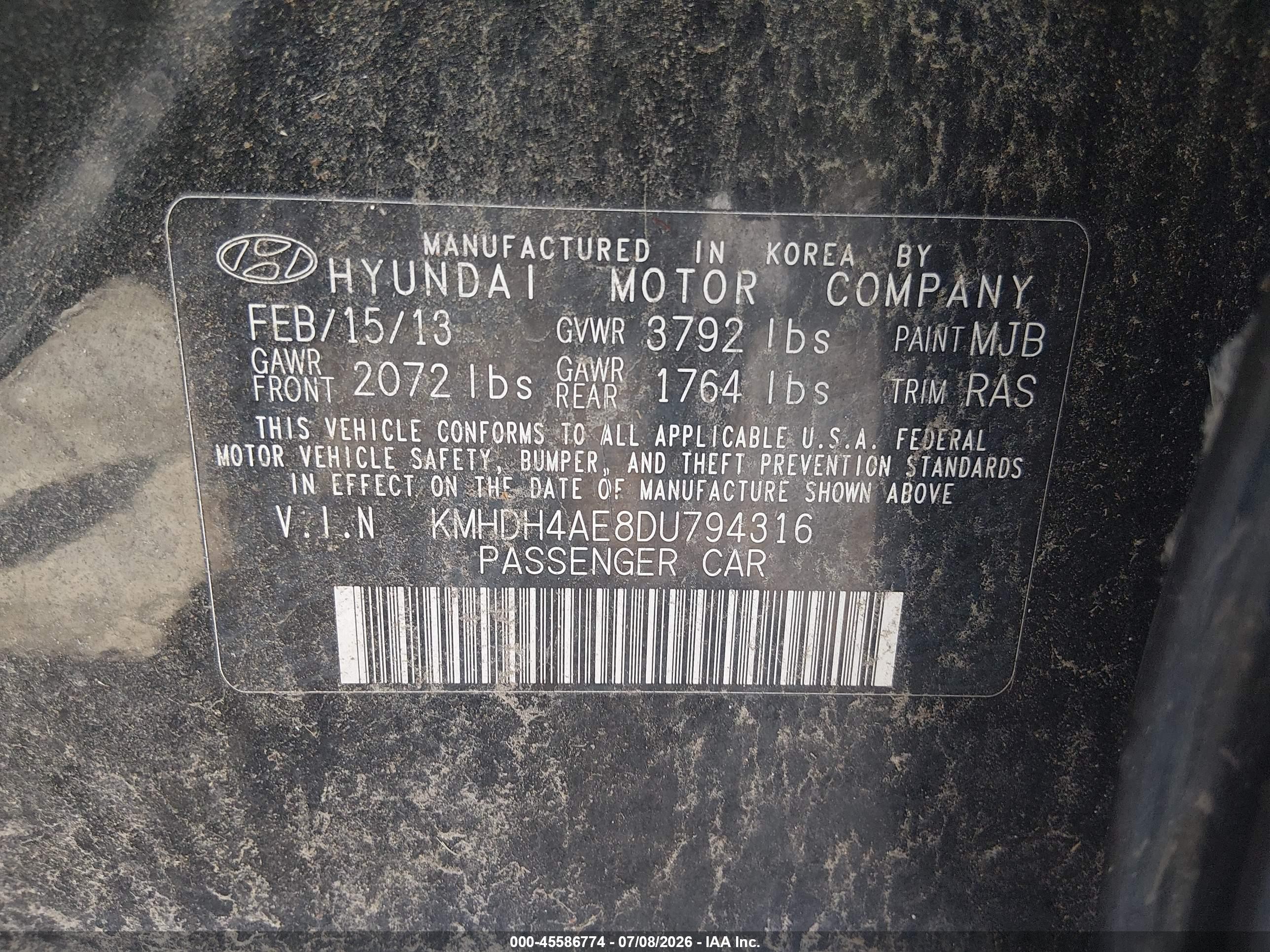 2013 Hyundai Elantra Gls Черный vin: KMHDH4AE8DU794316