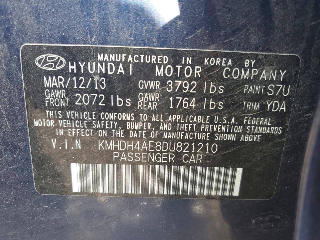 2013 Hyundai Elantra Gls Синий vin: KMHDH4AE8DU821210