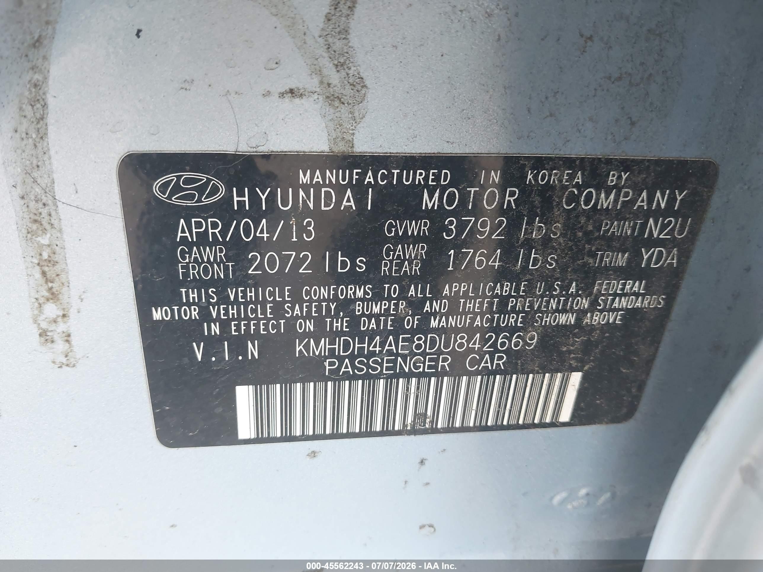 2013 Hyundai Elantra Limited Light Blue vin: KMHDH4AE8DU842669