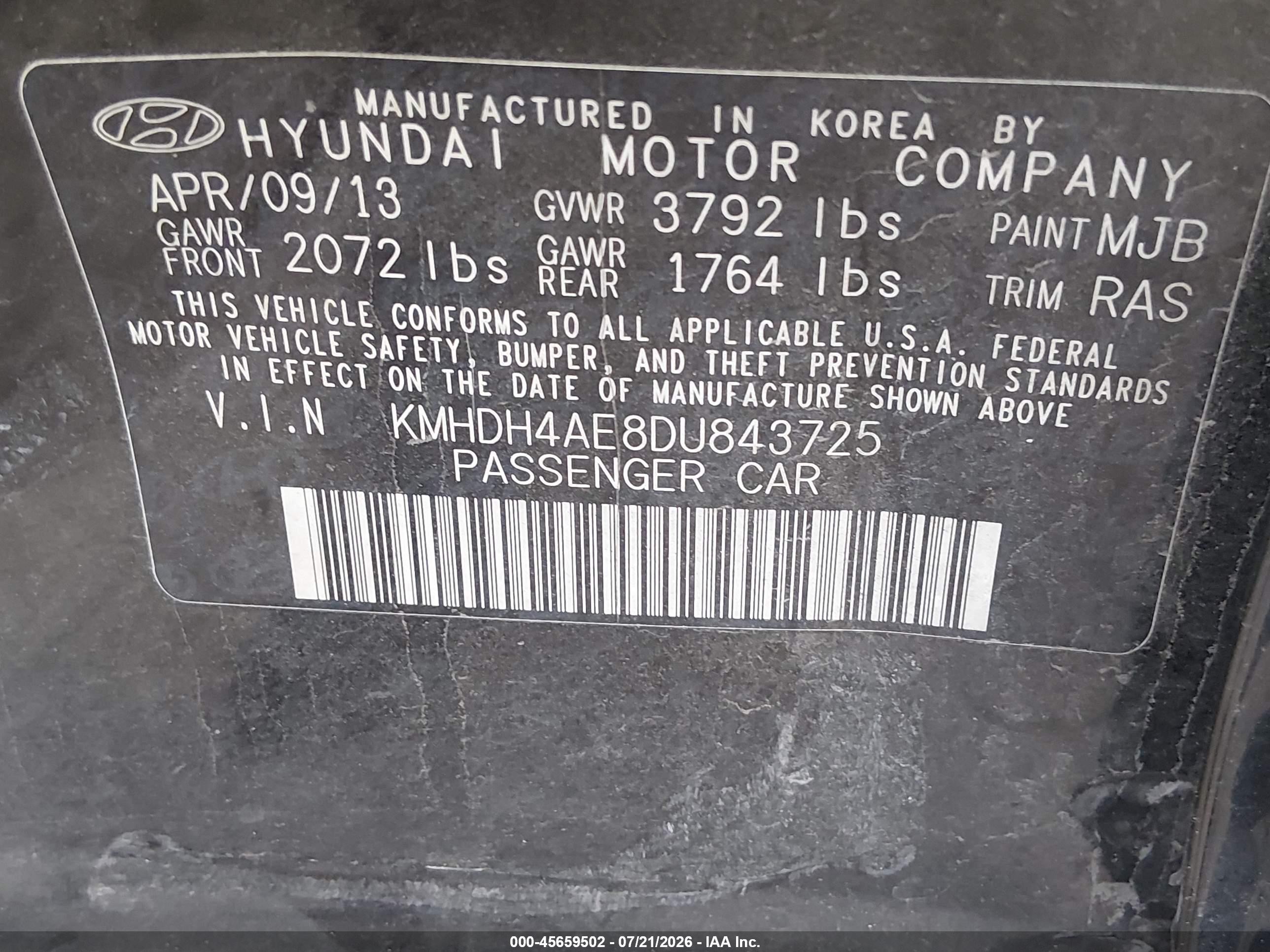 2013 Hyundai Elantra Gls Black vin: KMHDH4AE8DU843725
