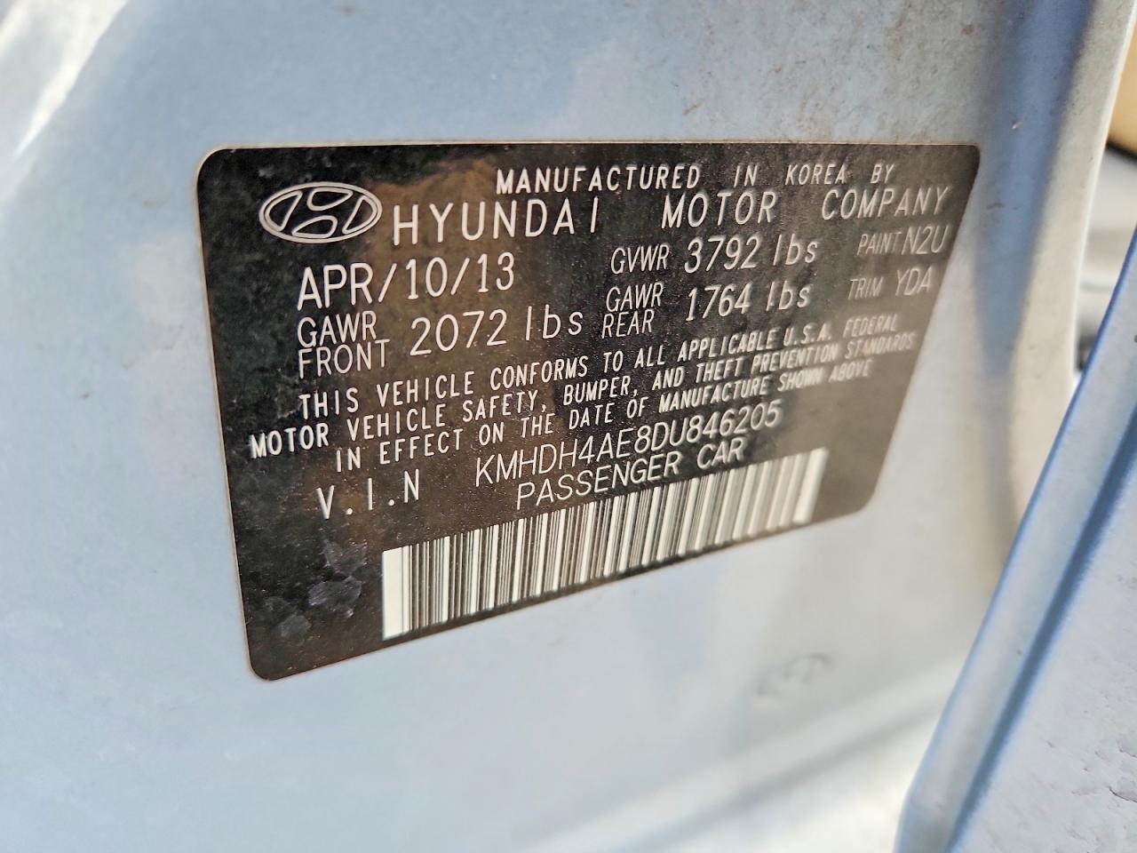 2013 Hyundai Elantra Limited Teal vin: KMHDH4AE8DU846205