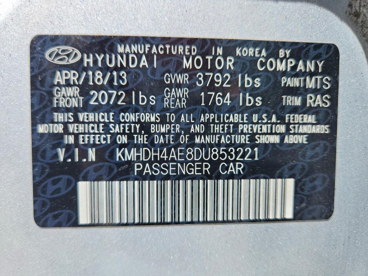 2013 Hyundai Elantra Gls Silver vin: KMHDH4AE8DU853221
