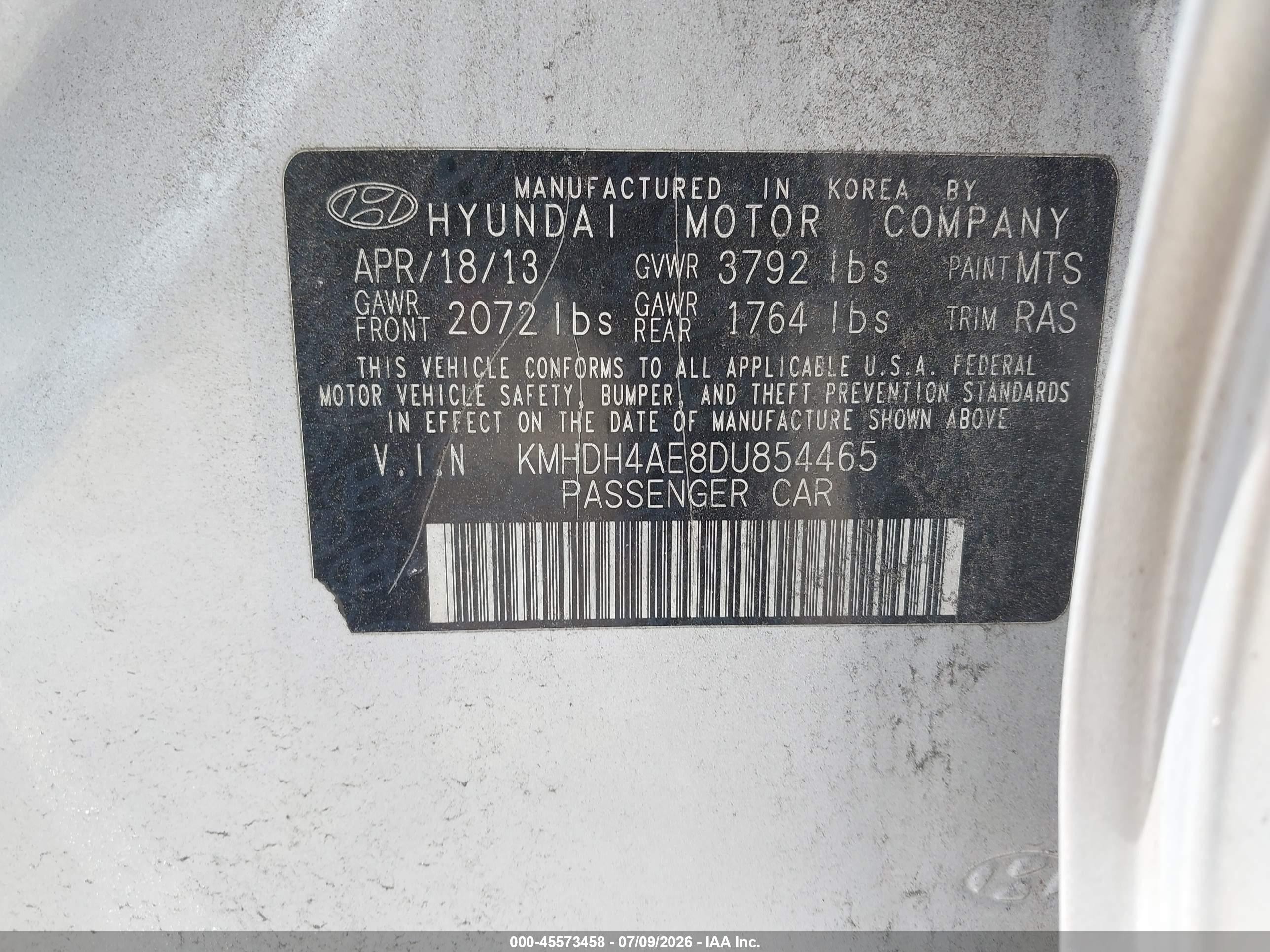 2013 Hyundai Elantra Gls Серебряный vin: KMHDH4AE8DU854465