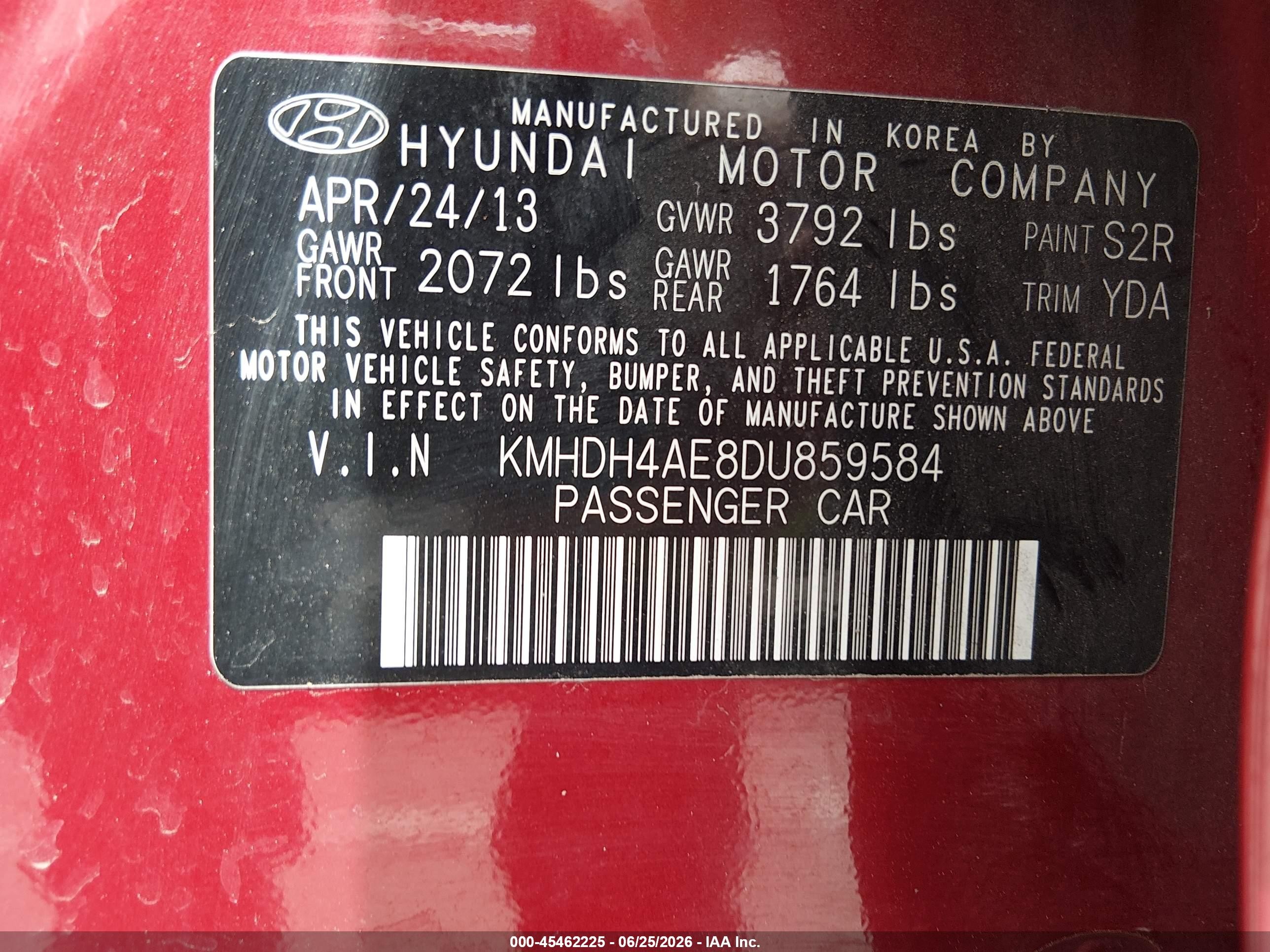 2013 Hyundai Elantra Limited Red vin: KMHDH4AE8DU859584