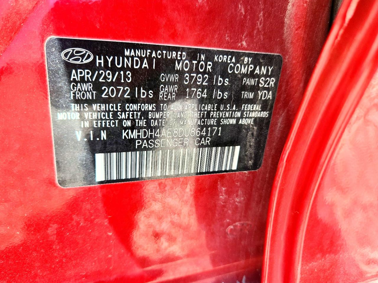 2013 Hyundai Elantra Gls Burgundy vin: KMHDH4AE8DU864171