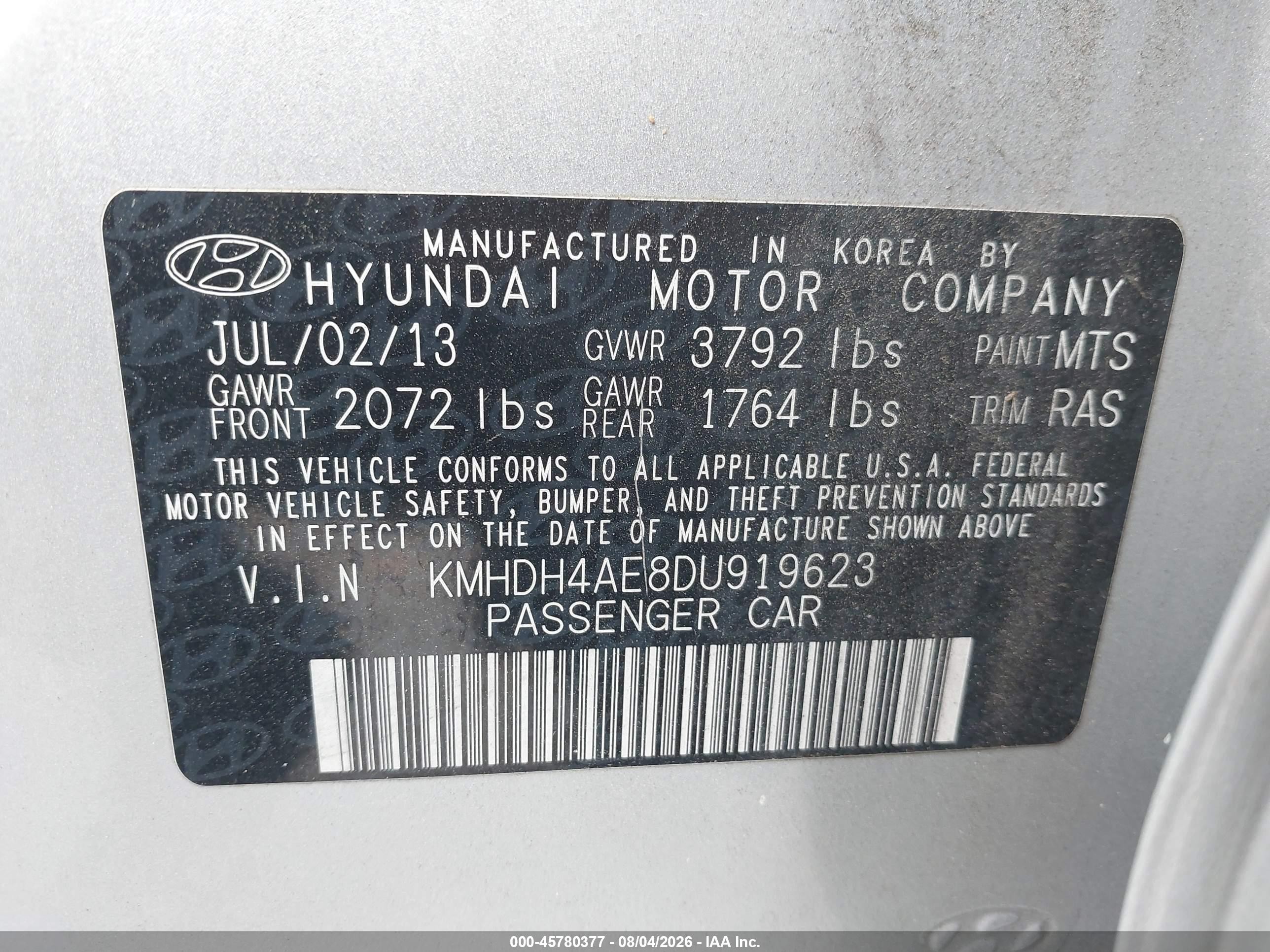 2013 Hyundai Elantra Limited Silver vin: KMHDH4AE8DU919623