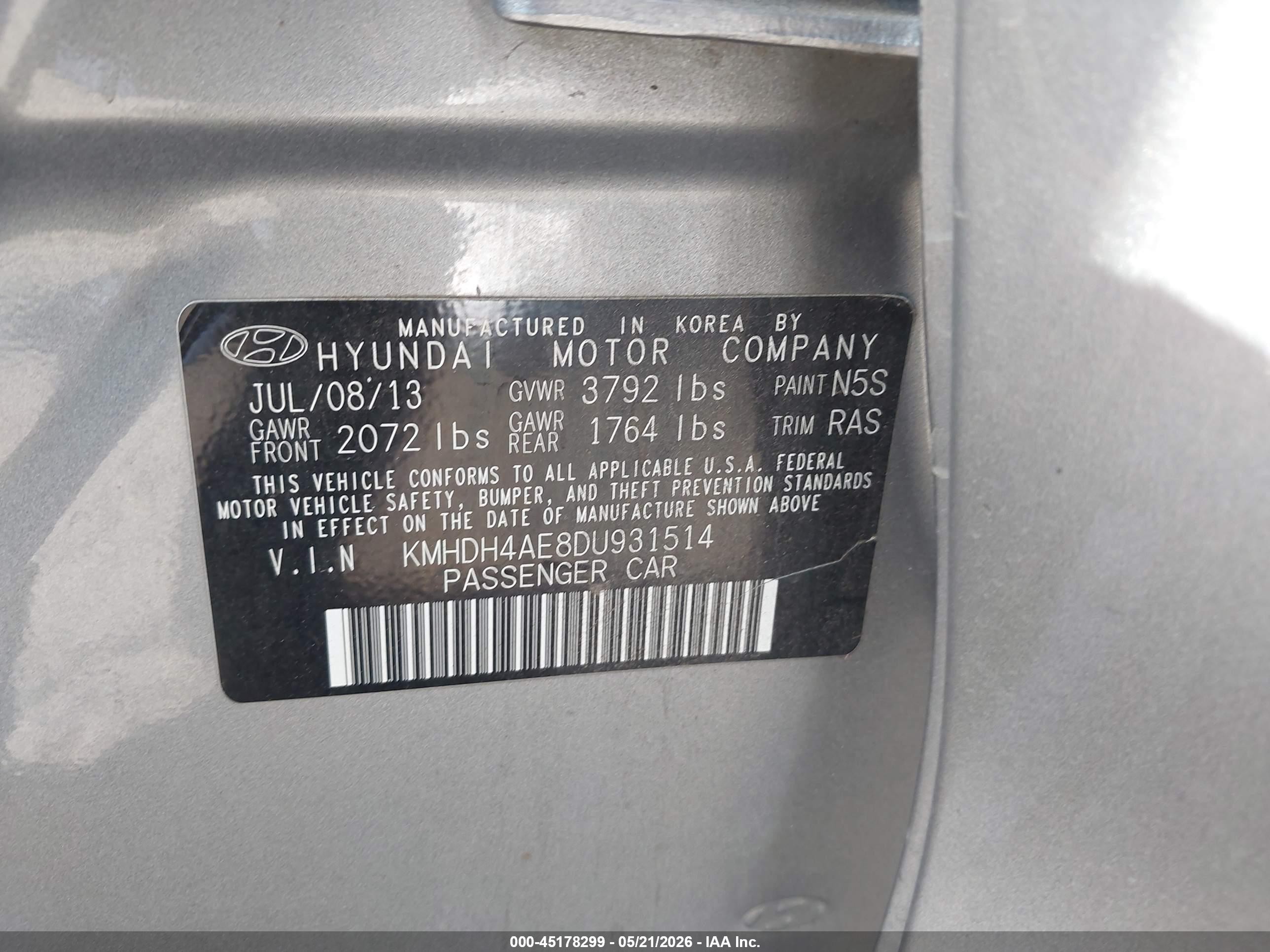 2013 Hyundai Elantra Gls Silver vin: KMHDH4AE8DU931514