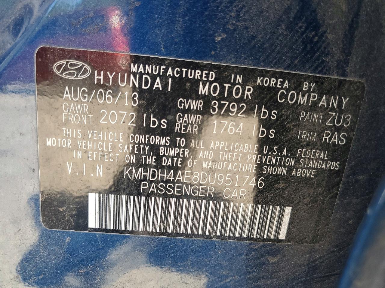 2013 Hyundai Elantra Gls Blue vin: KMHDH4AE8DU951746