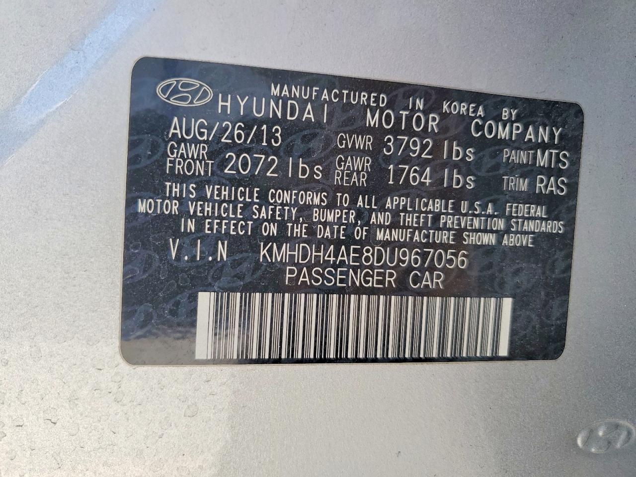 2013 Hyundai Elantra Gls Silver vin: KMHDH4AE8DU967056